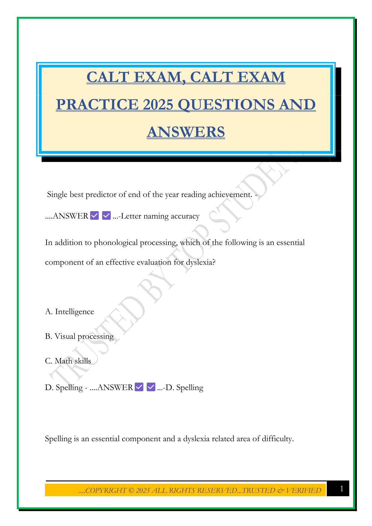 CALT EXAM, CALT EXAM PRACTICE 2025 QUESTIONS AND ANSWERS