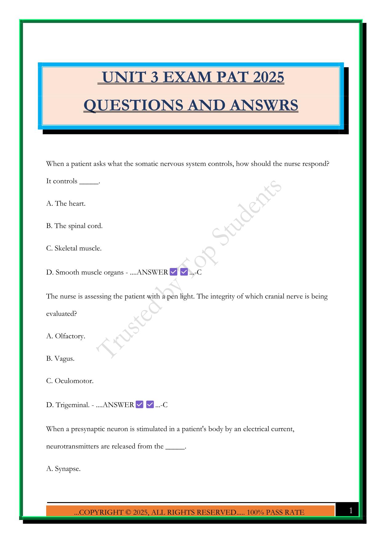 UNIT 3 EXAM PAT 2025 QUESTIONS AND ANSWRS