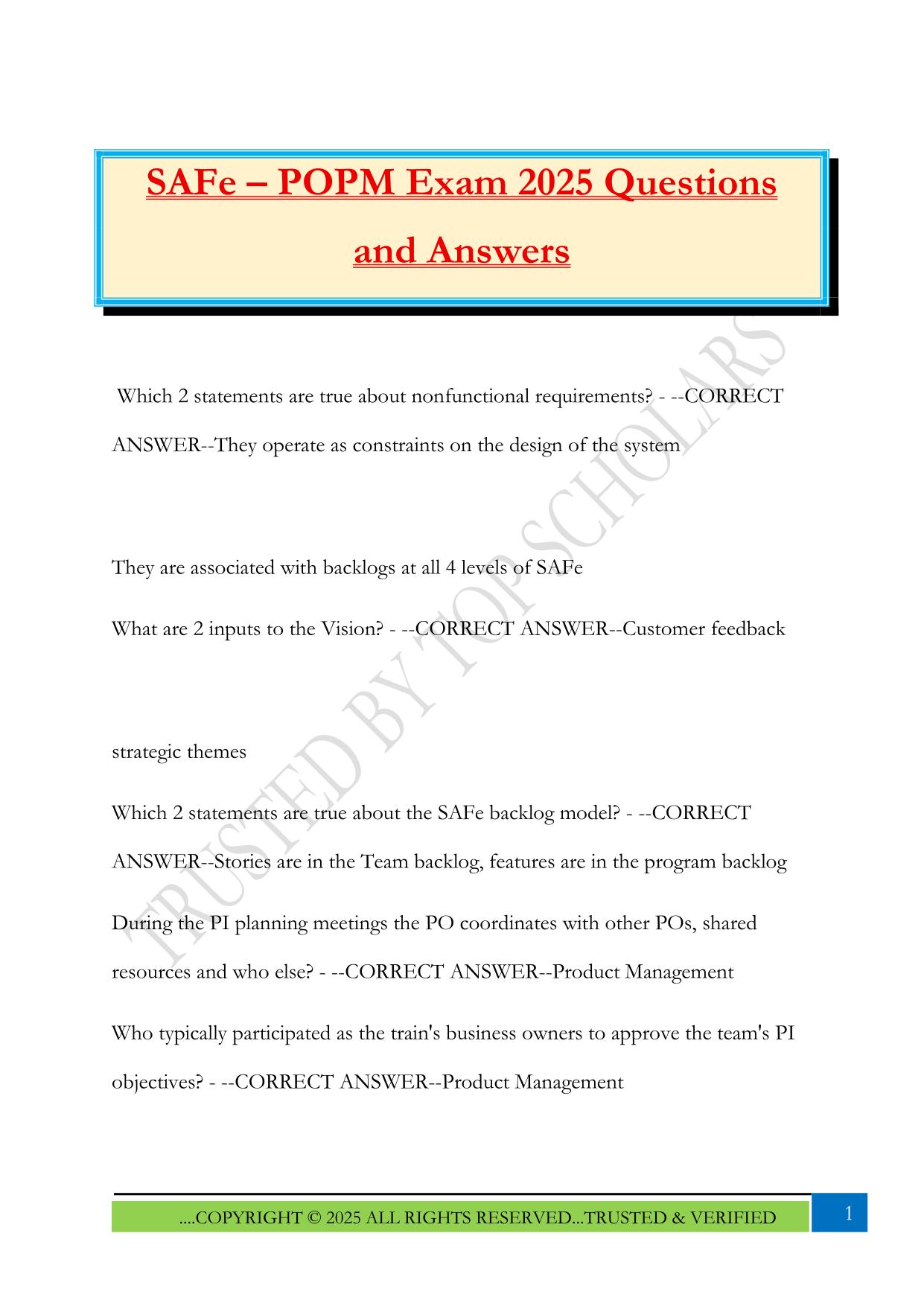 SAFe – POPM Exam 2025 Questions and Answers