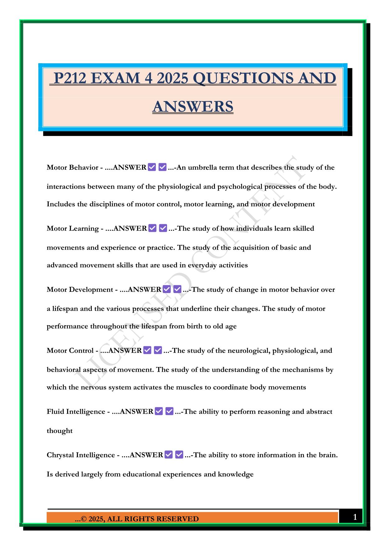 P212 EXAM 4 2025 QUESTIONS AND ANSWERS