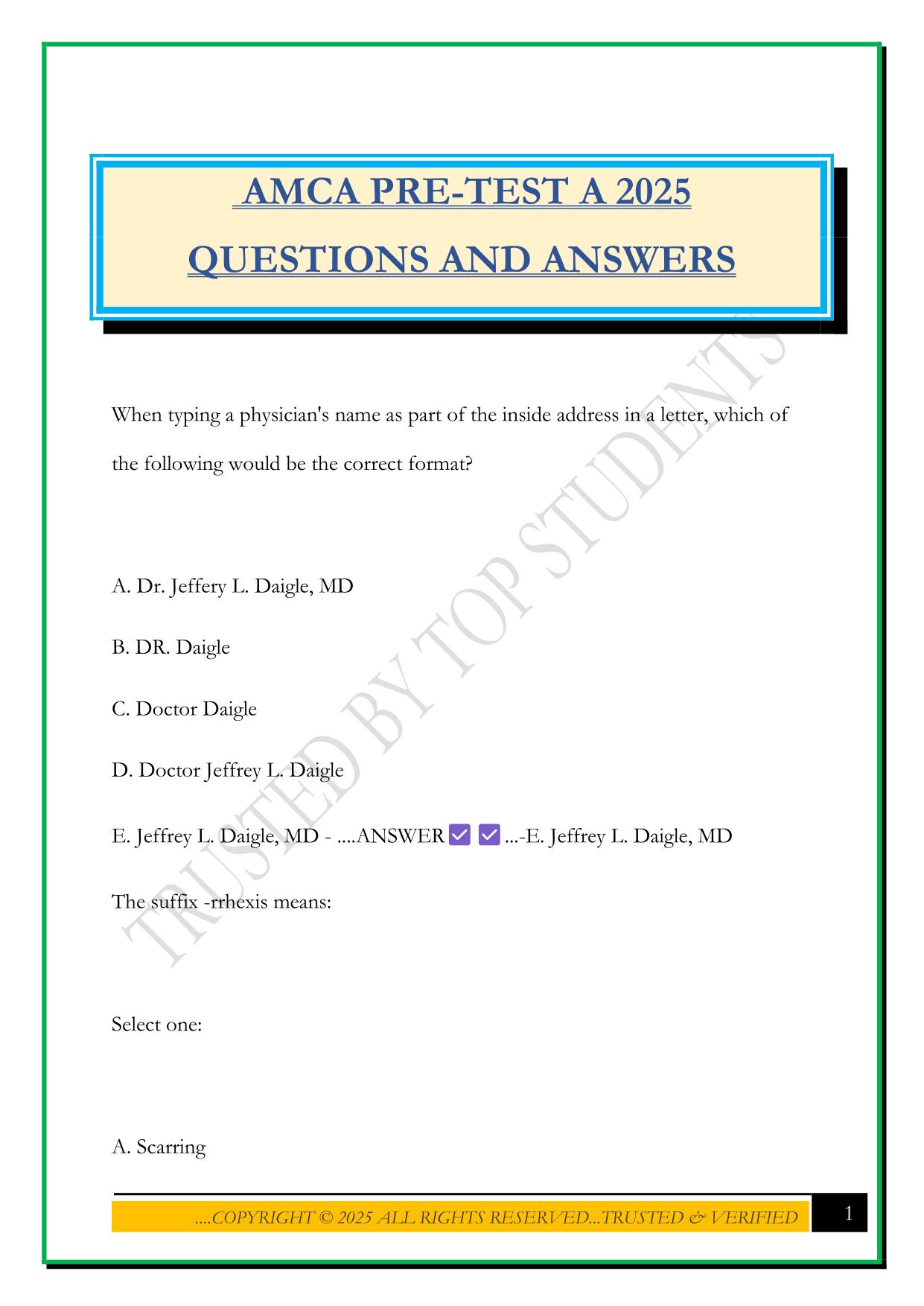 AMCA PRE-TEST A 2025 QUESTIONS AND ANSWERS