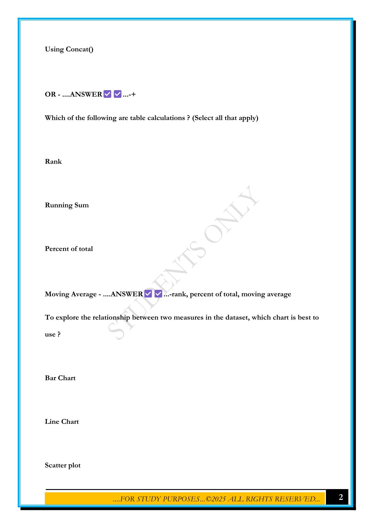 TABLEAU EXAM 2025 QUESTIONS AND ANSWERS