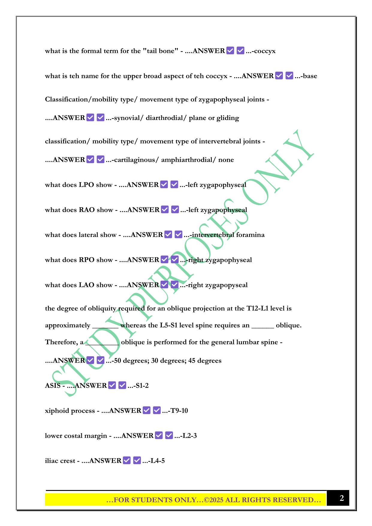 Lumbar spine, Sacrum, and coccyx Exam 2025 Questions and Answers