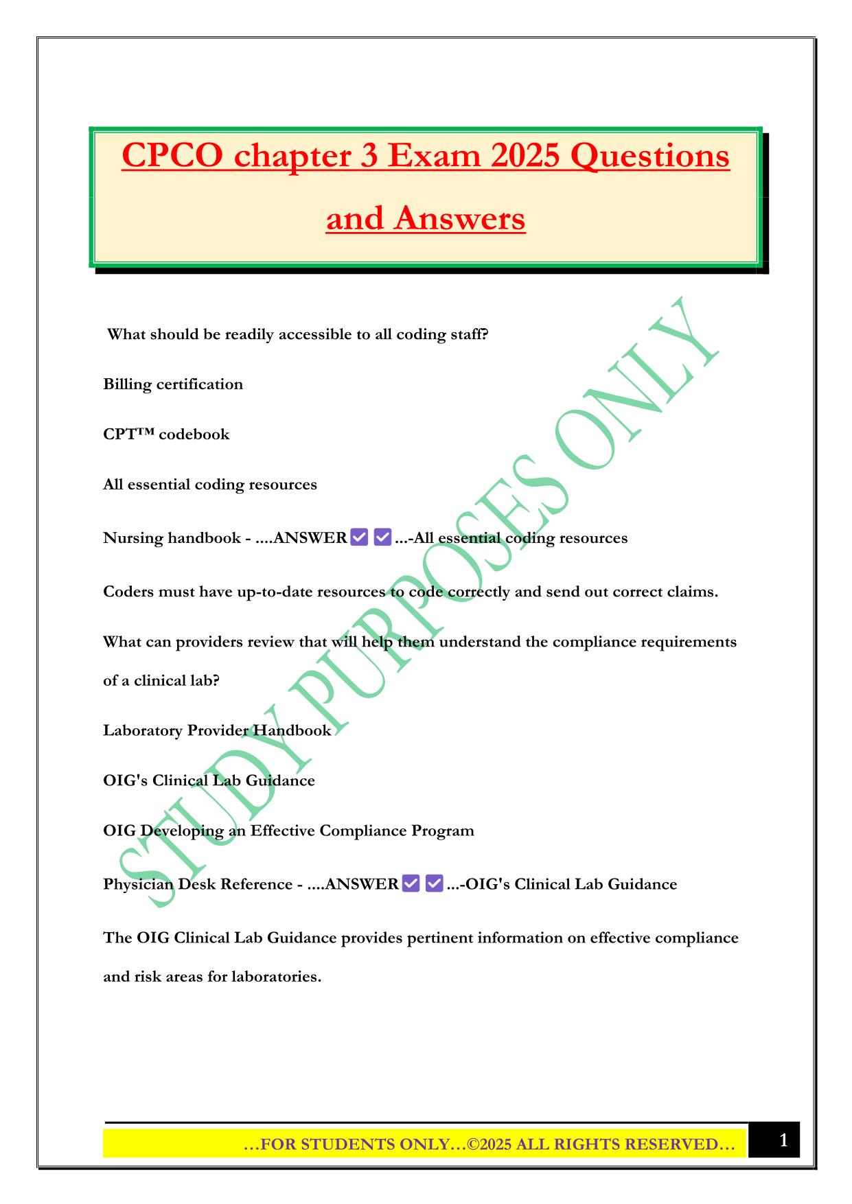 CPCO chapter 3 Exam 2025 Questions and Answers