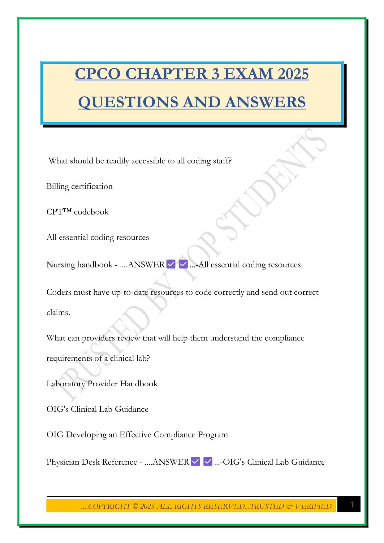 CPCO CHAPTER 3 EXAM 2025 QUESTIONS AND ANSWERS