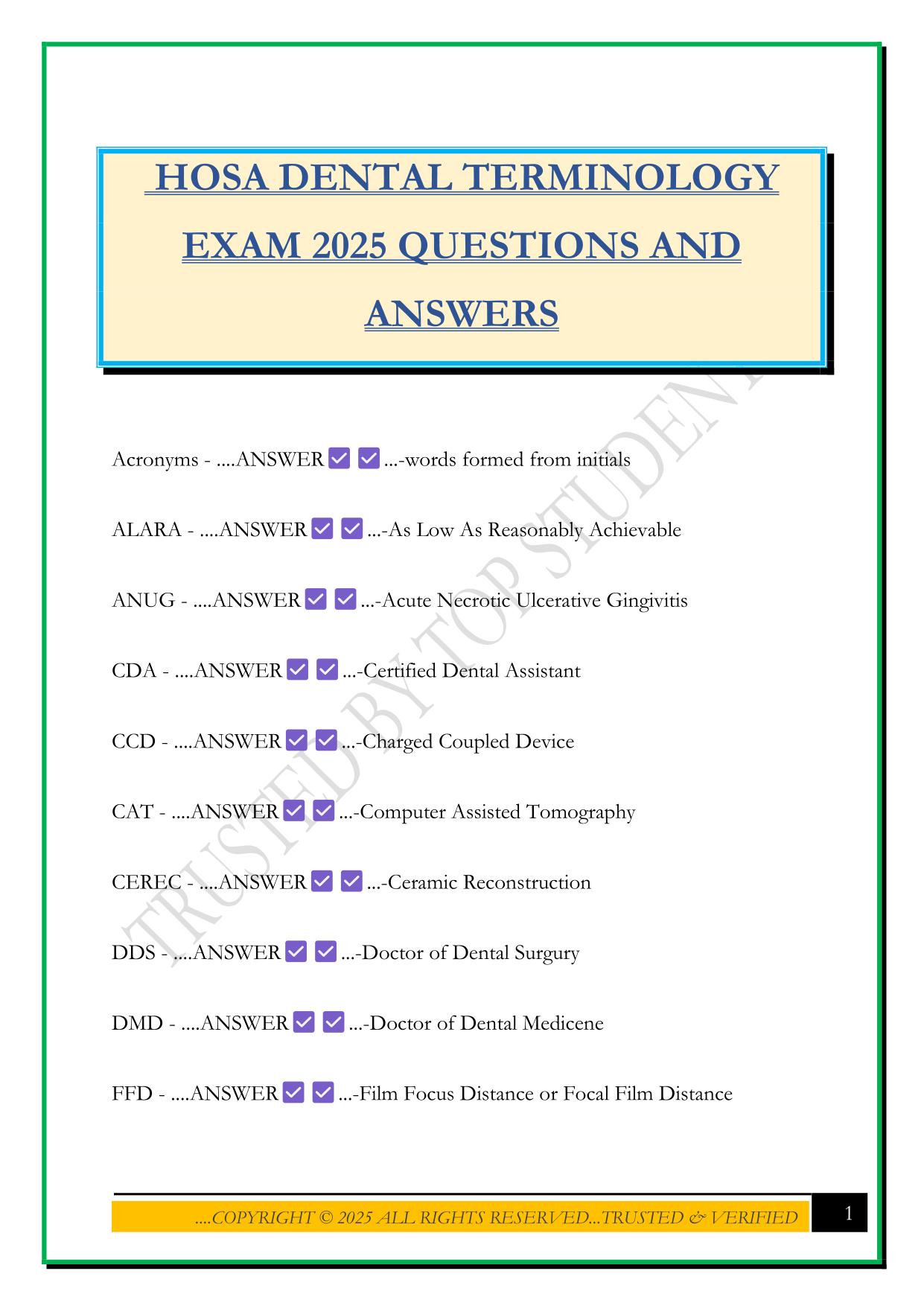 HOSA Bundled Exams Questions and Answers 100% Pass|Updated and Verified