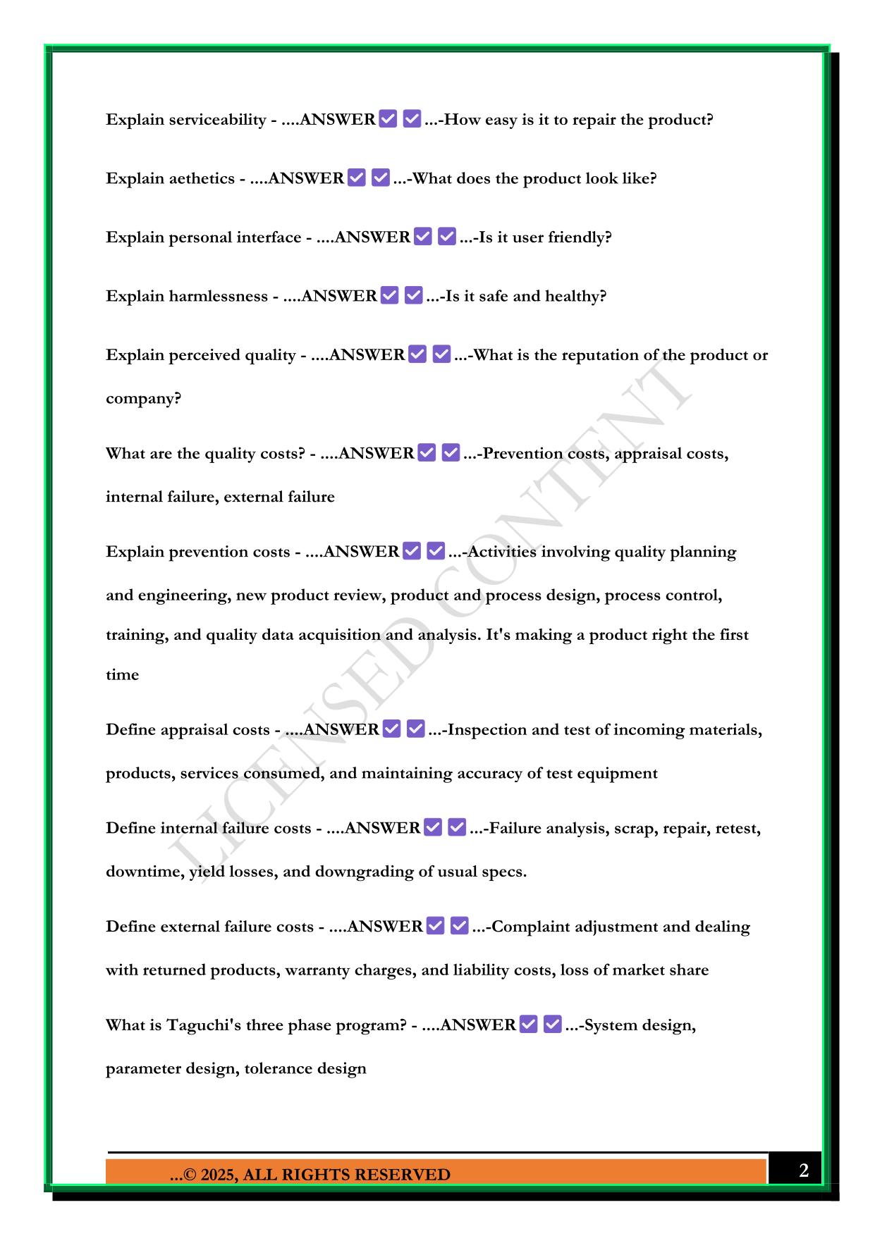 QUALITY ENGINEERING EXAM 2025 QUESTIONS AND ANSWERS