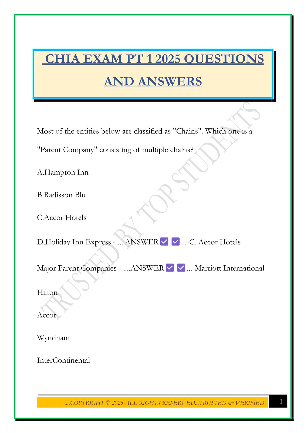 CHIA EXAM PT 1 2025 QUESTIONS AND ANSWERS