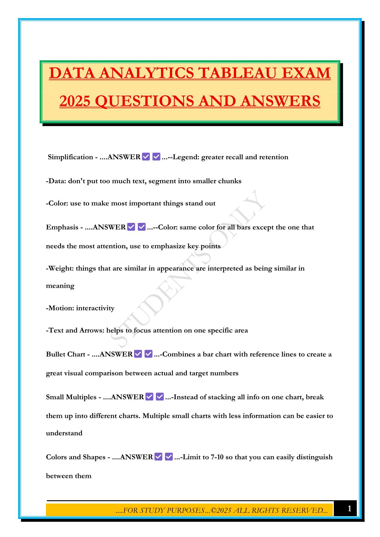 DATA ANALYTICS TABLEAU EXAM 2025 QUESTIONS AND ANSWERS