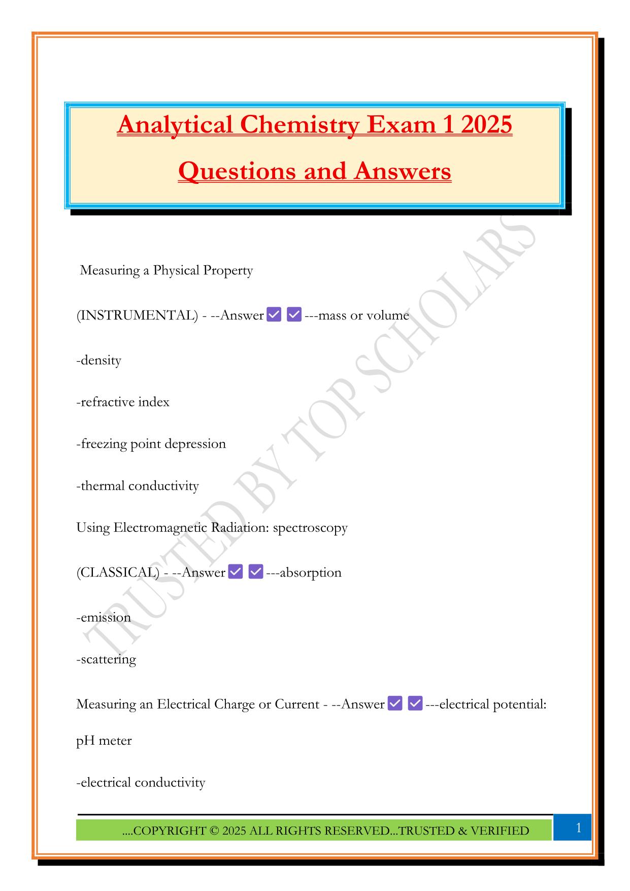 Analytical Chemistry Fall 2025 Bundled Exams Questions and Answers |100% Pass Verified and Updated