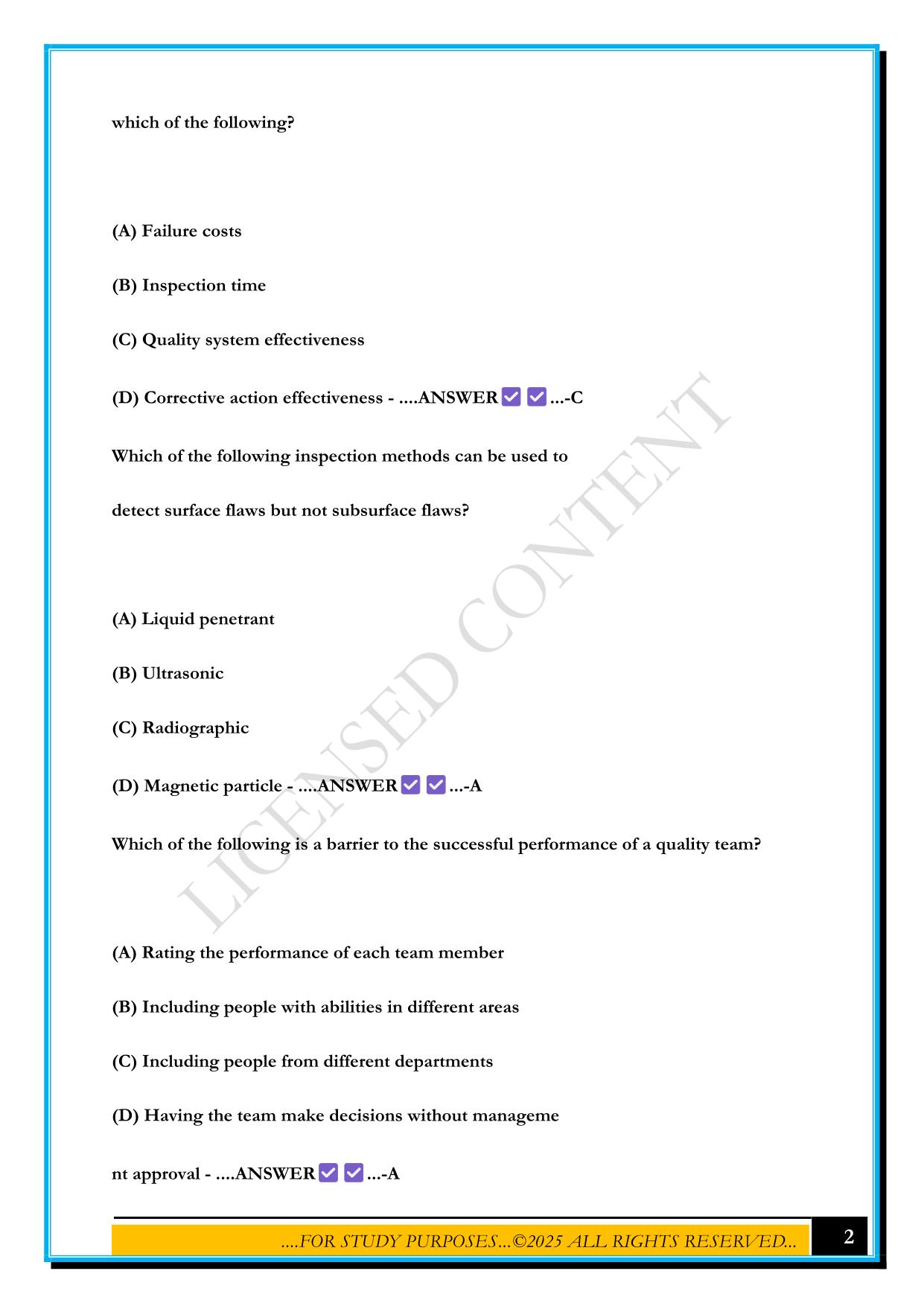 CQE - CERTIFIED QUALITY ENGINEER - ASQ SAMPLE EXAM 2025 QUESTIONS AND ANSWERS