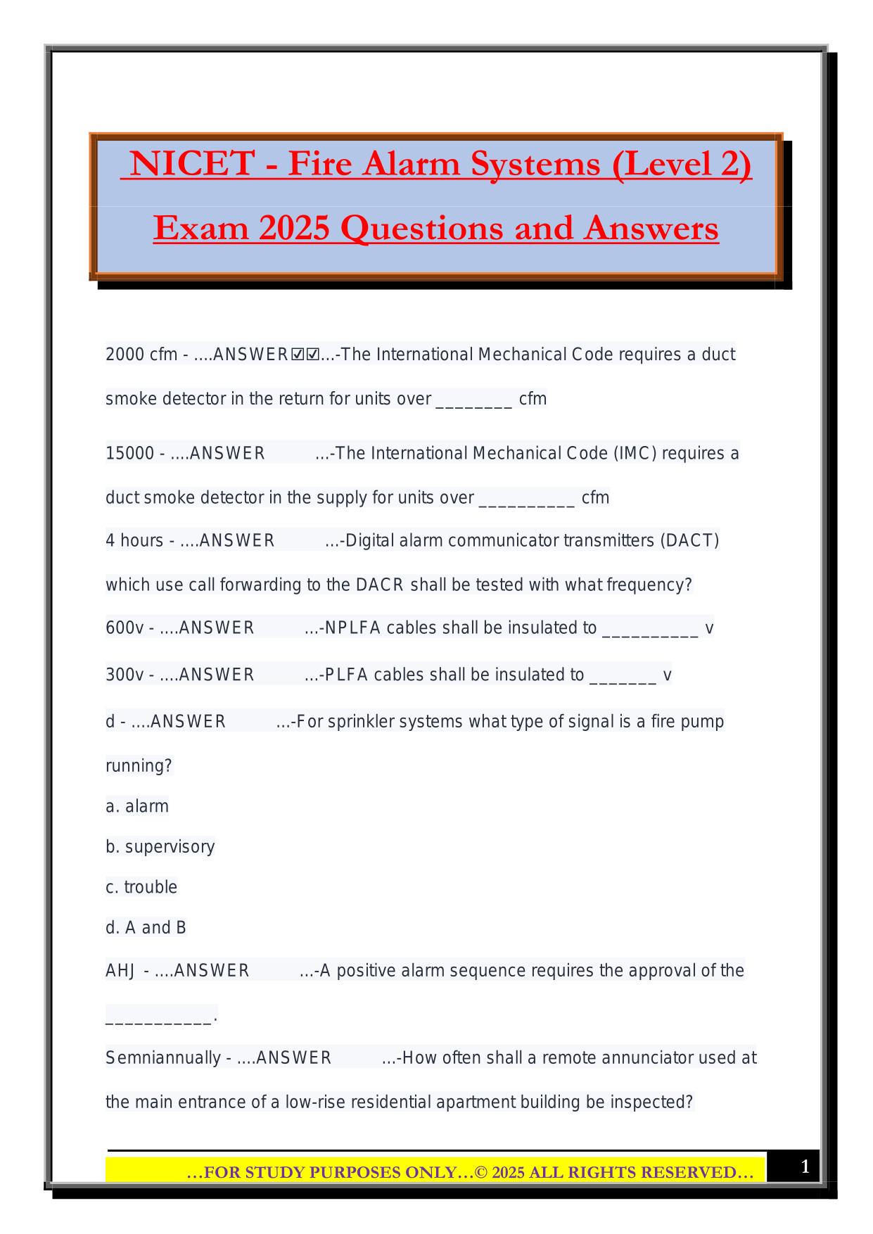 NICET - Fire Alarm Systems (Level 2) Exam 2025 Questions and Answers