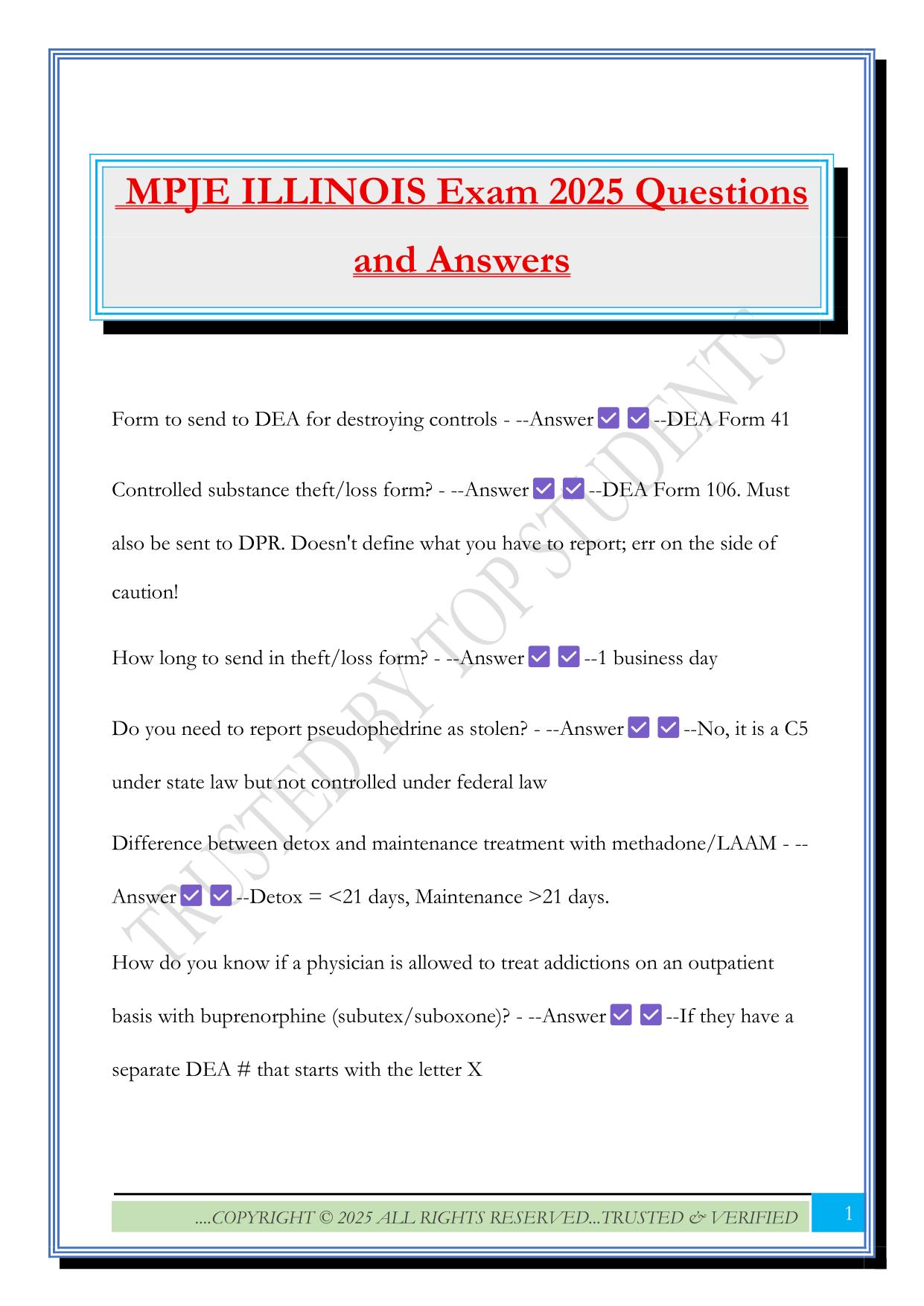 MPJE ILLINOIS Exam 2025 Questions and Answers