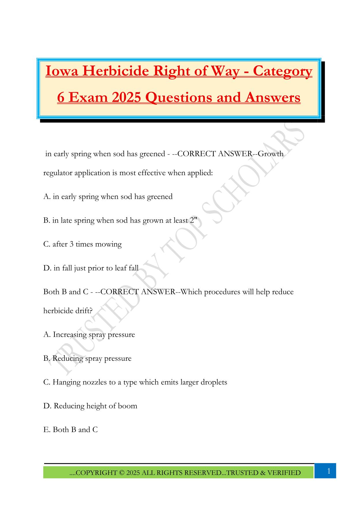 Iowa Herbicide Right of Way - Category 6 Exam 2025 Questions and Answers