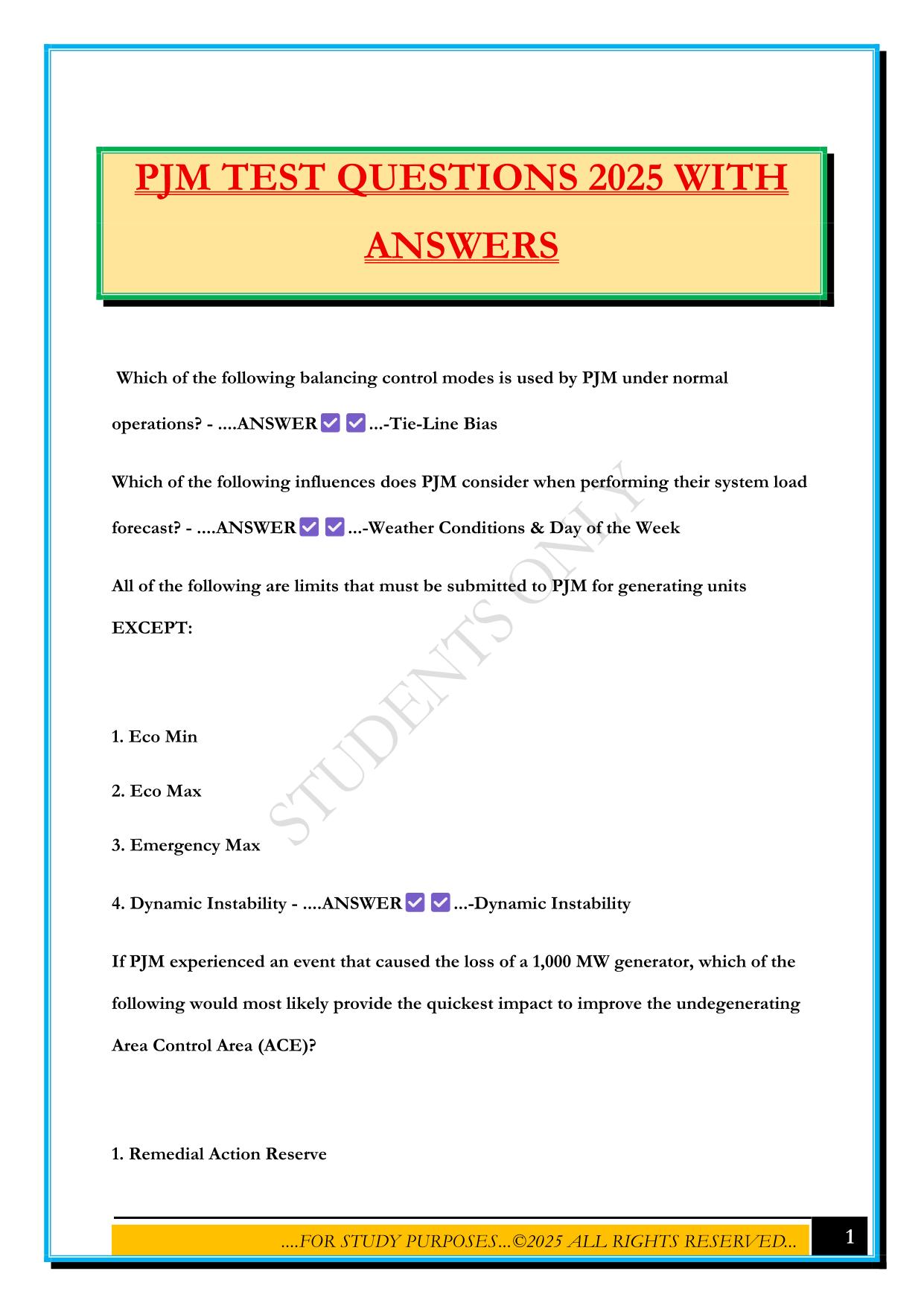 PJM TEST QUESTIONS 2025 WITH ANSWERS