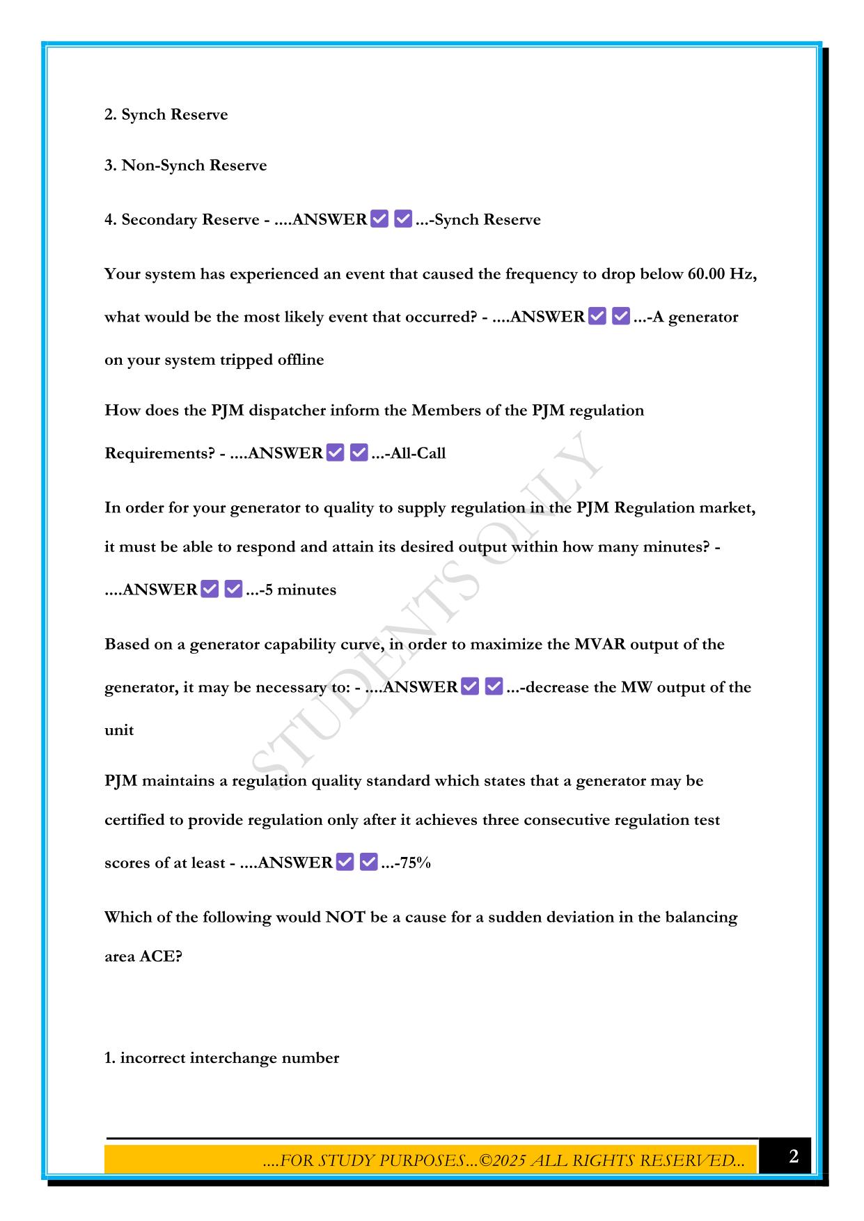PJM TEST QUESTIONS 2025 WITH ANSWERS