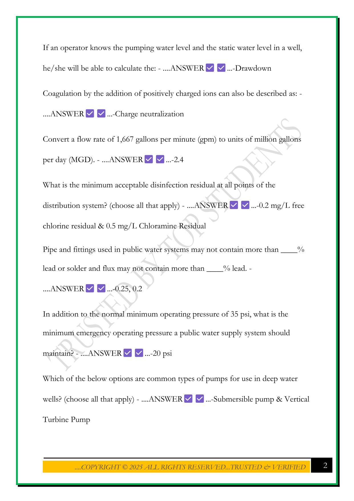 TCEQ - CLASS D WATER REVIEW 2025 QUETSIONS AND ANSWERS
