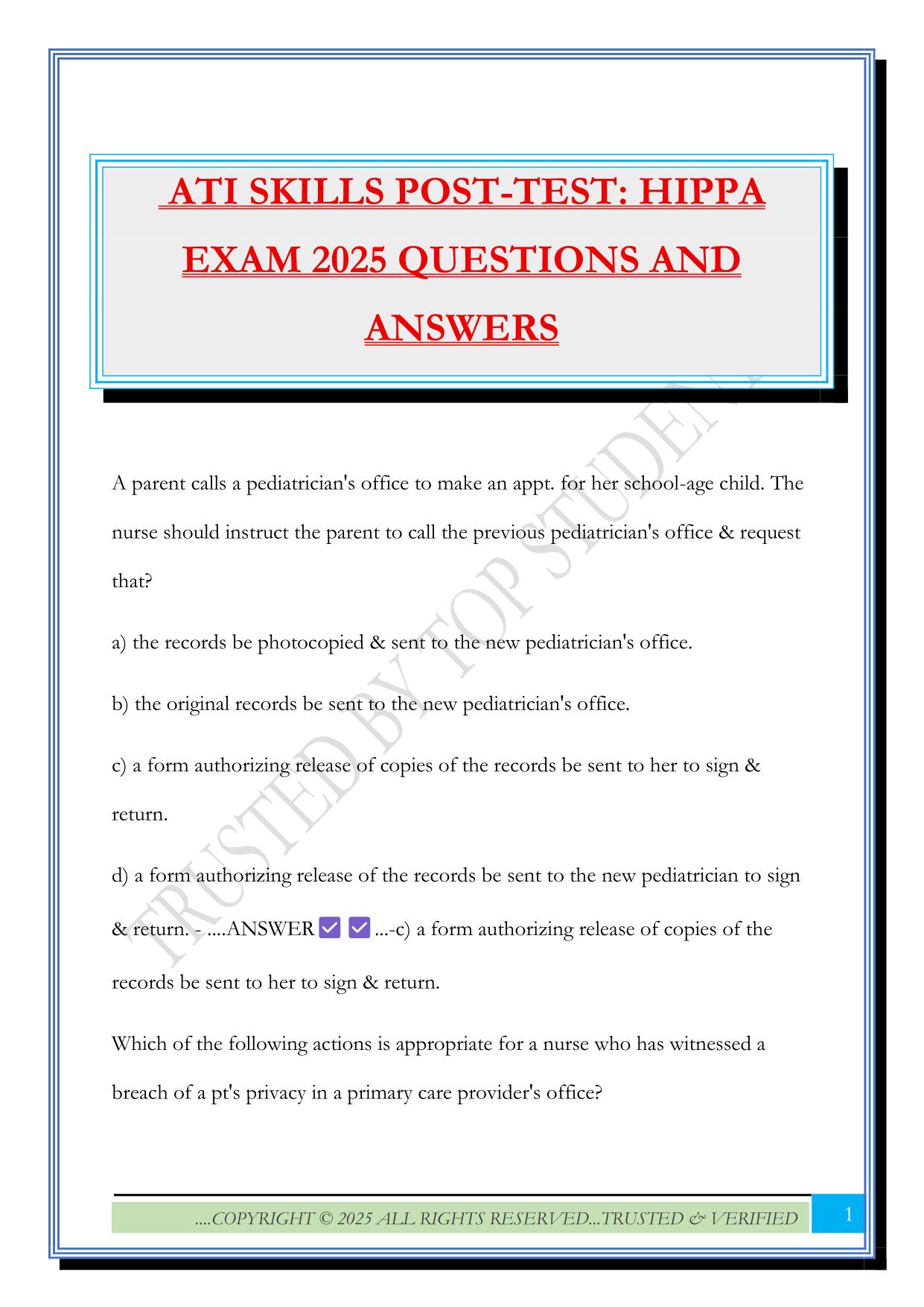 ATI HIPAA Fall 2025 Bundled Exams Questions and Answers |100% Pass |Verified and Updated
