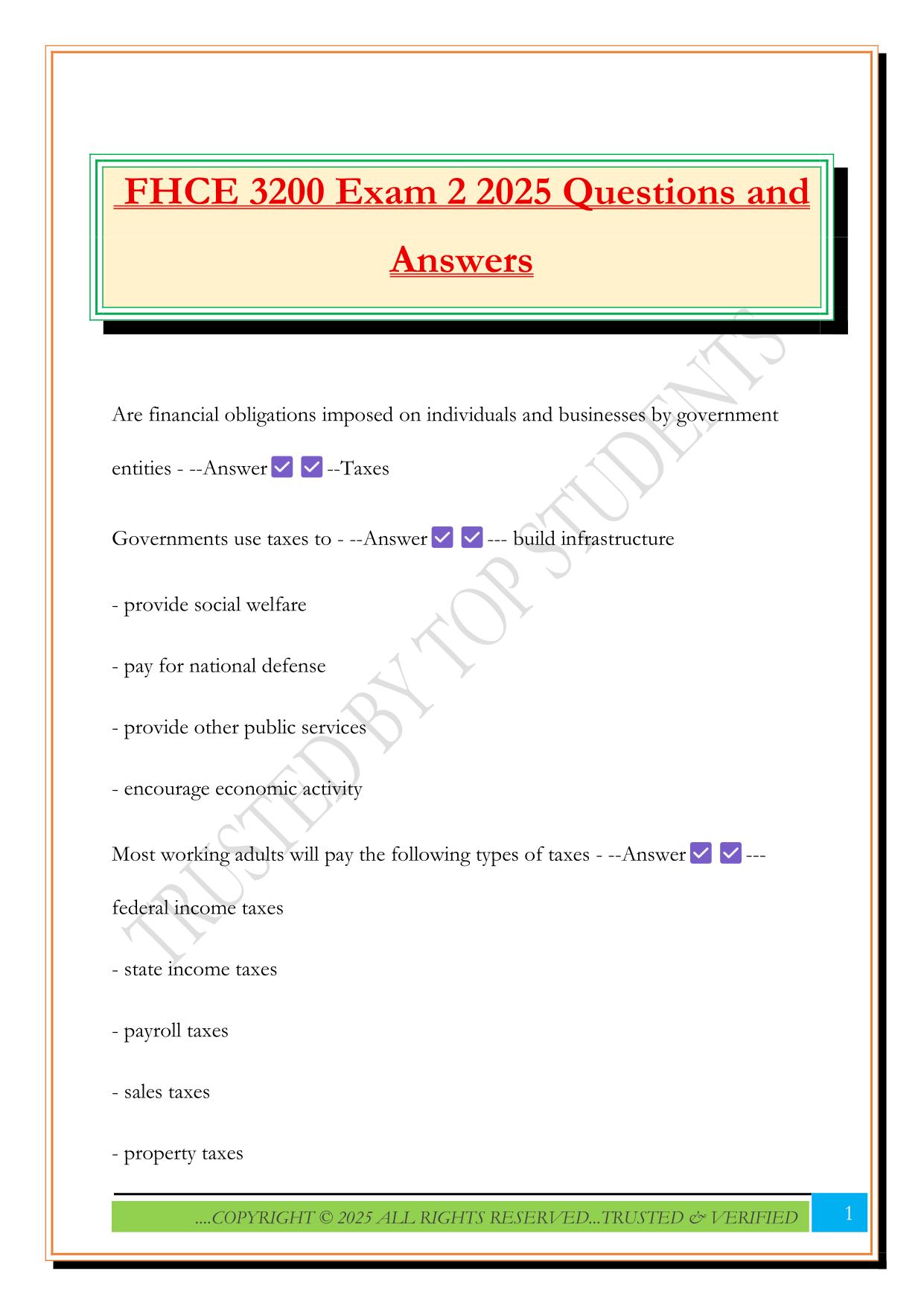 FHCE 3200 Exam 2 2025 Questions and Answers