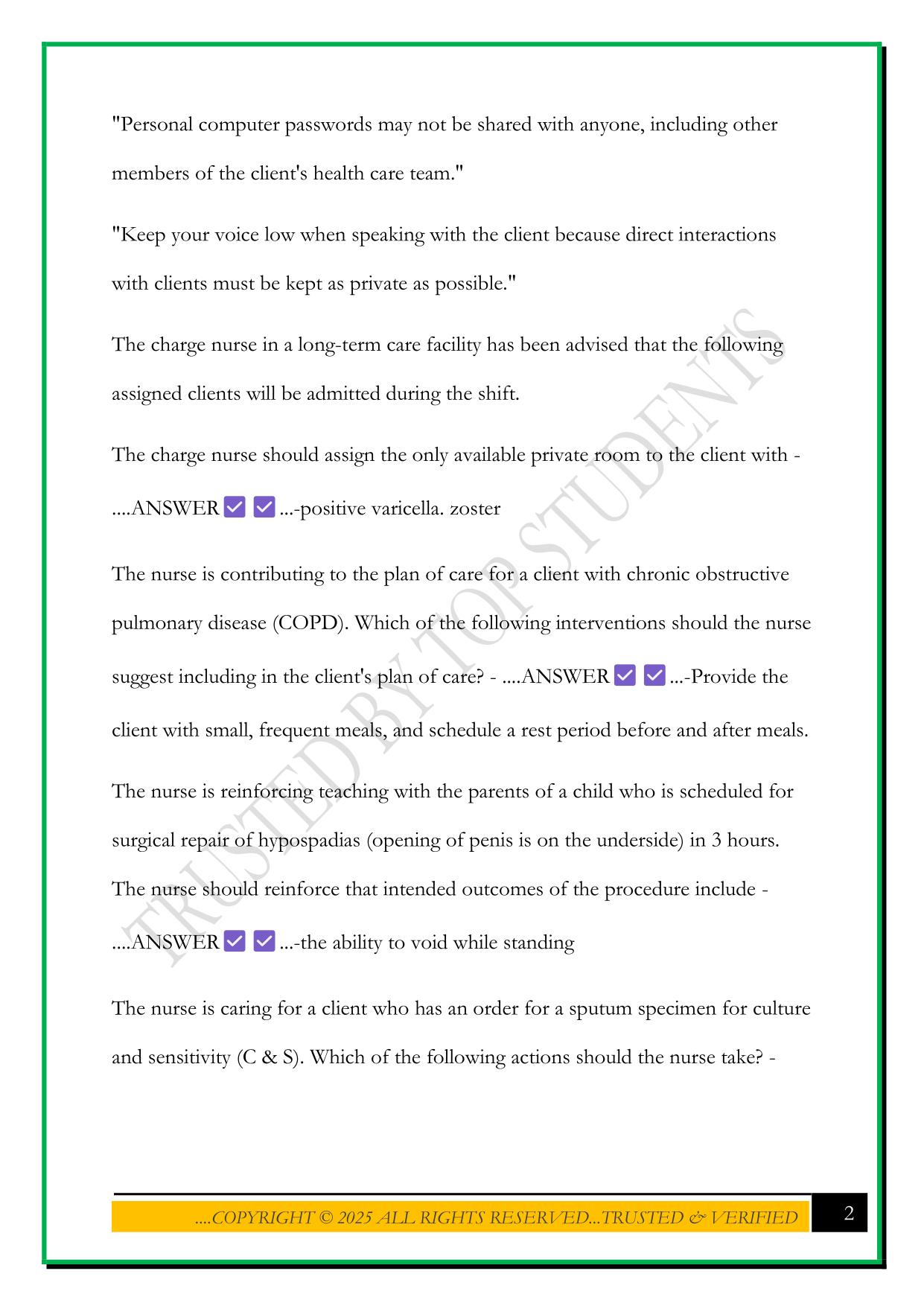 NCSBN NCLEX EXAM PREVIEW 2025 QUESTIONS AND ANSWERS