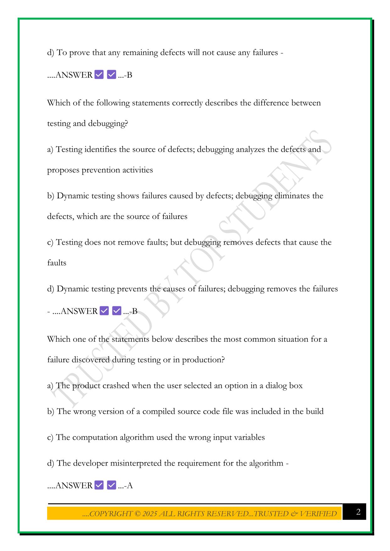 ISTQB FOUNDATION LEVEL TEST 2025 QUESTIONS AND ANSWERS