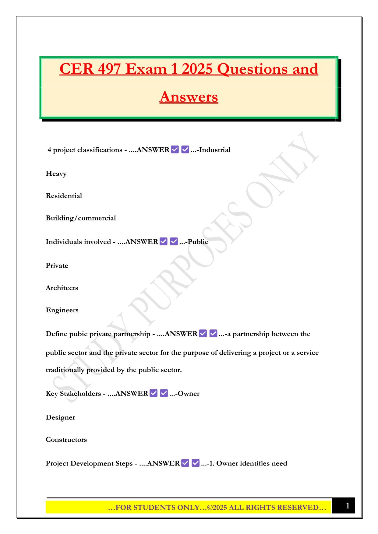 CER 497 Exam 1 2025 Questions and Answers