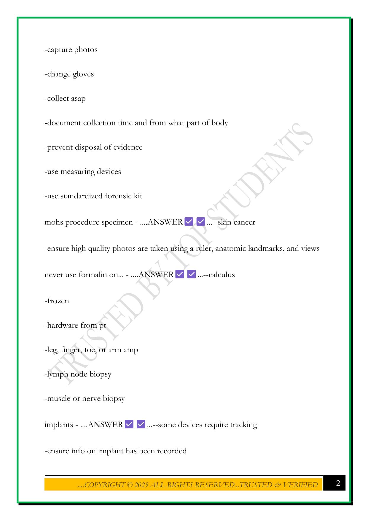 CNOR Exam: Specimens, implants, counts, universal protocol, blood, body mechanics, behavior EXAM 2025 Questions and Answers