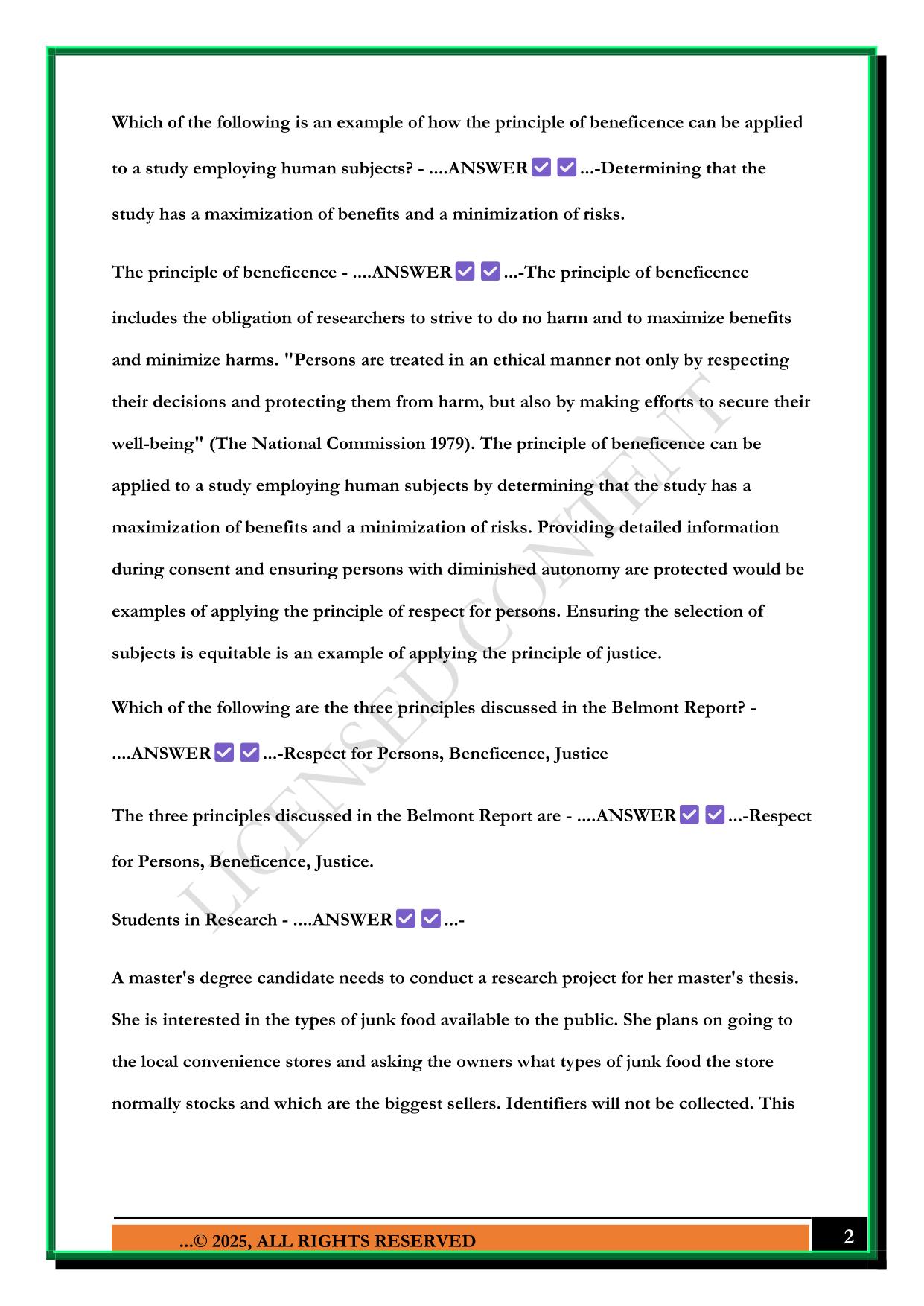 CITI SOCIAL/BEHAVIORAL RESEARCH COURSE EXAM 2025 QUESTIONS AND ANSWERS