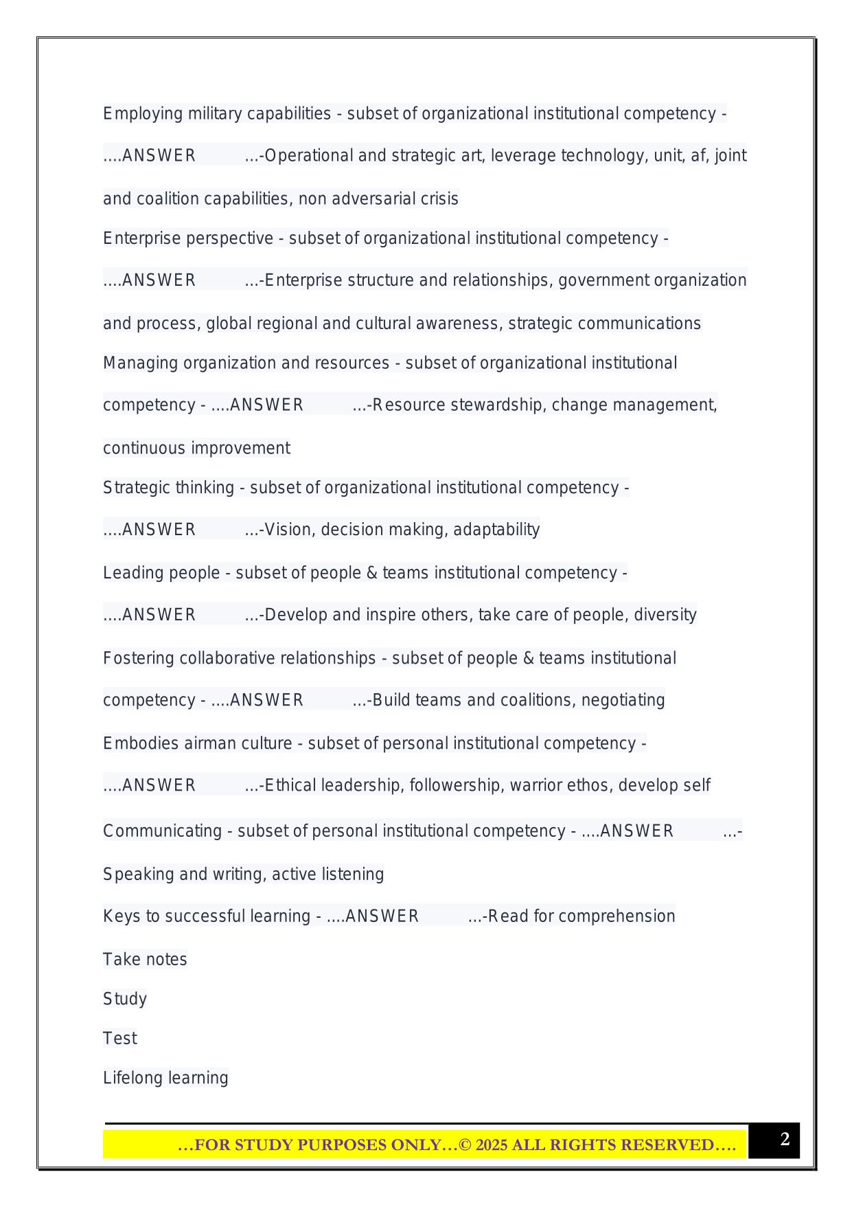 NCOA Test 1 2025 Questions and Answers