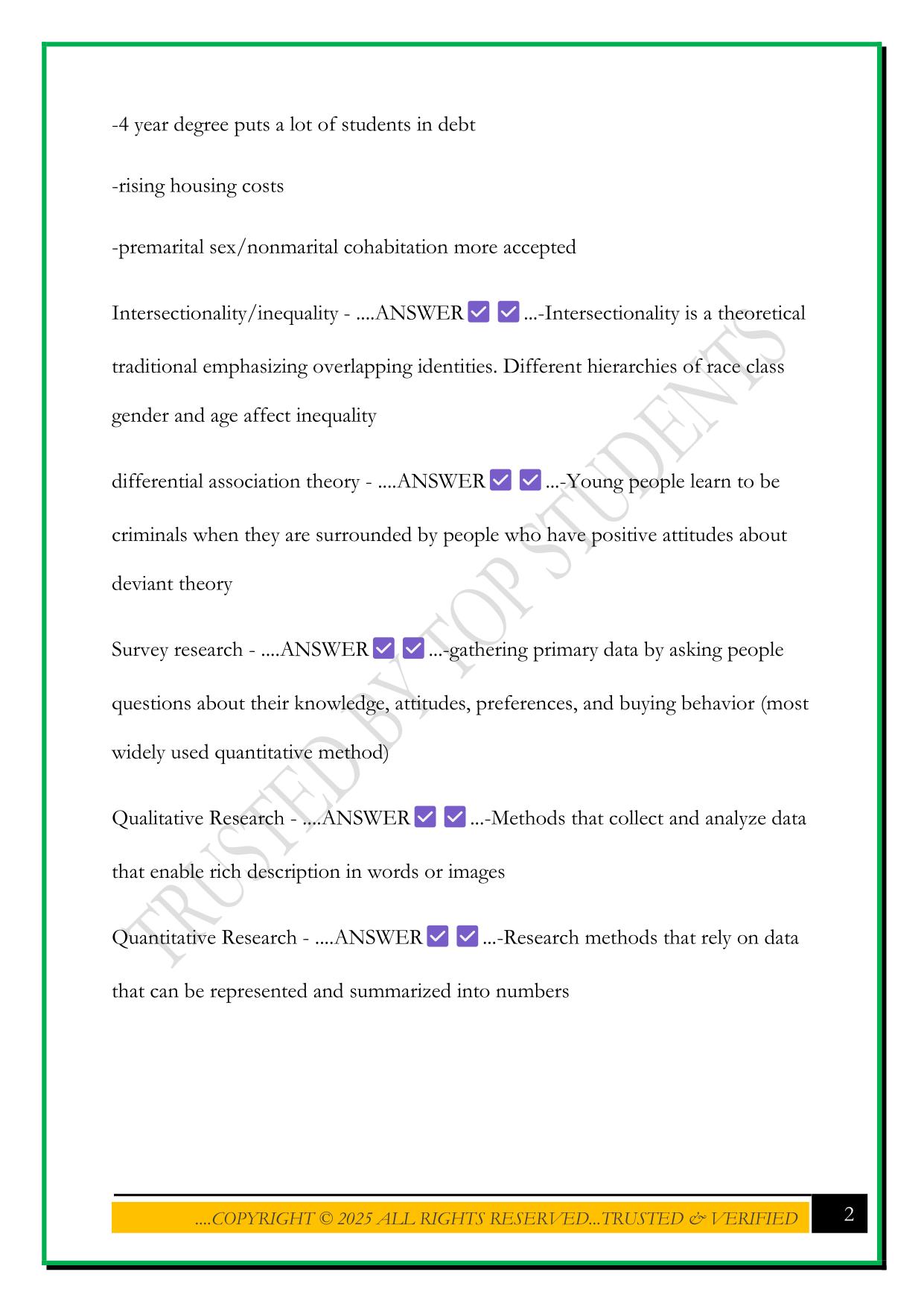 SOCIOLOGY 311 CSU EXAM 2025 QUESTIONS AND ANSWERS