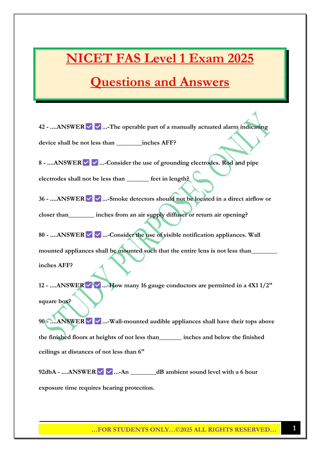 NICET FAS Level 1 Exam 2025 Questions and Answers