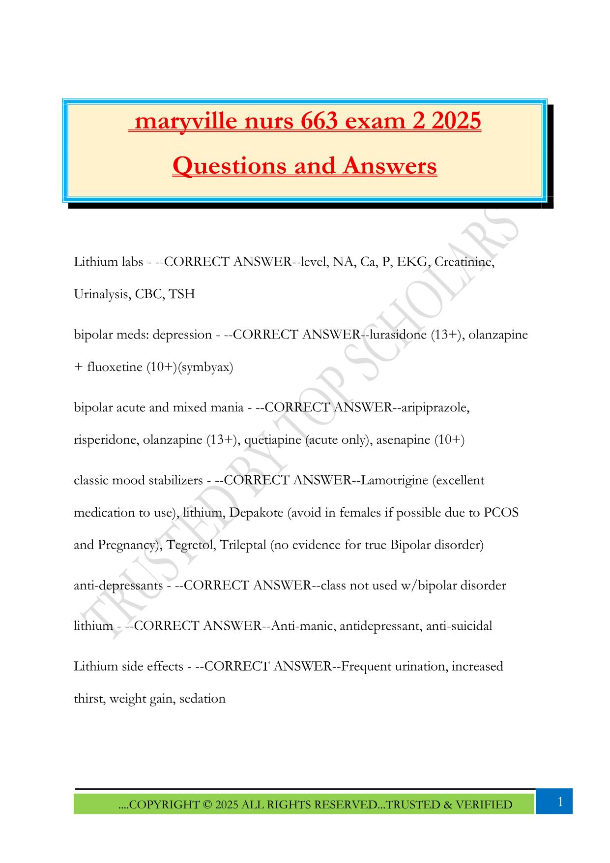 maryville nurs 663 exam 2 2025 Questions and Answers