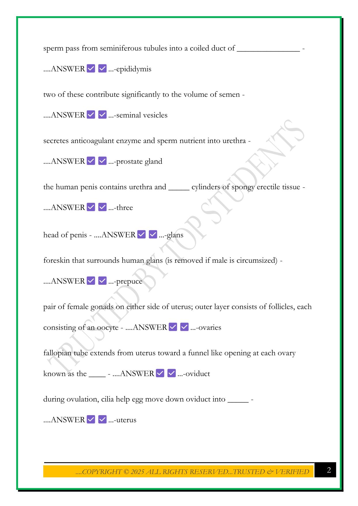 MCPHS BIO II FINAL EXAM 2025 QUESTIONS AND ANSWERS
