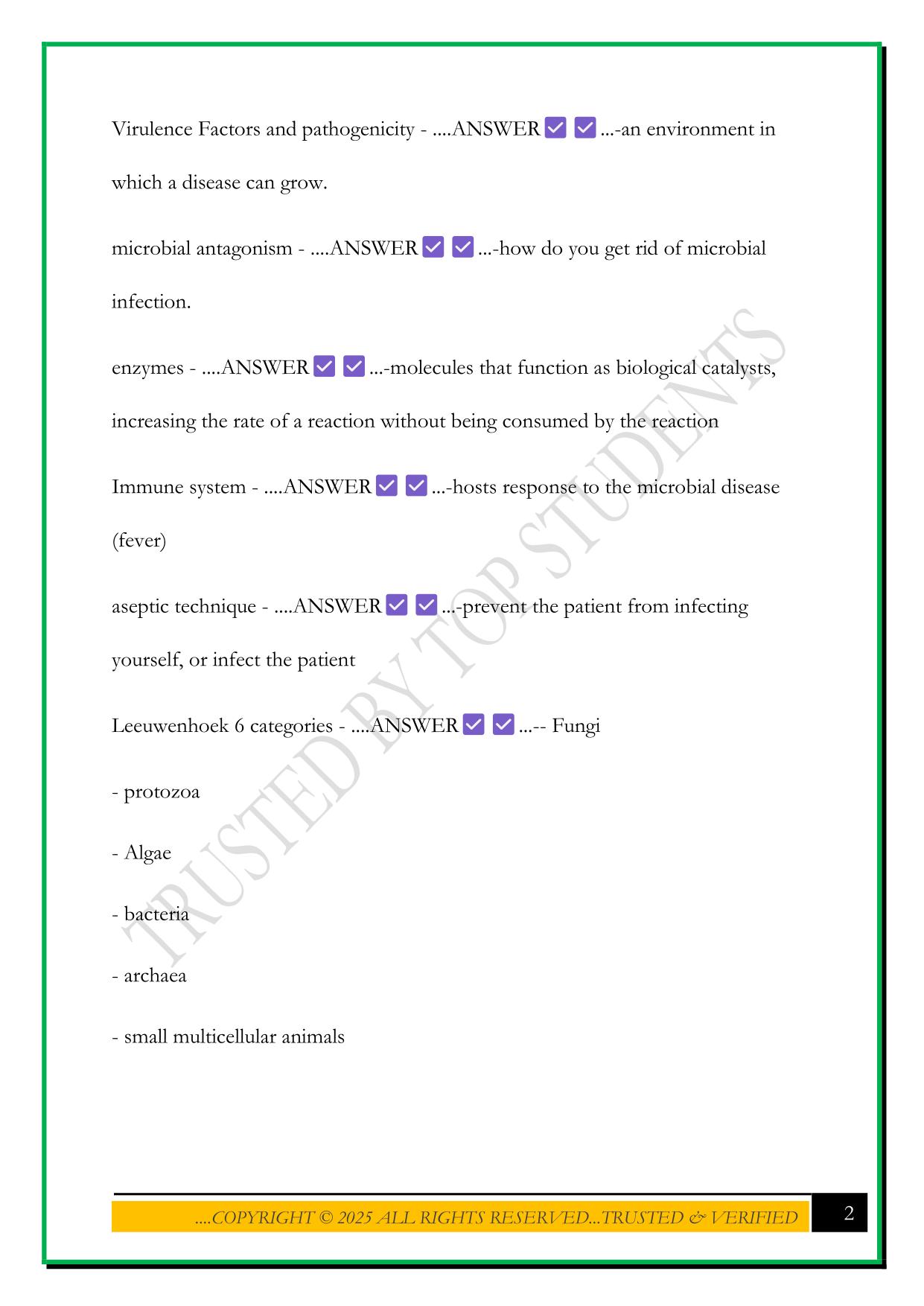 EXAM 1 MICROBIOLOGY J210 IUPUI EXAM 2025 QUESTIONS AND ANSWERS