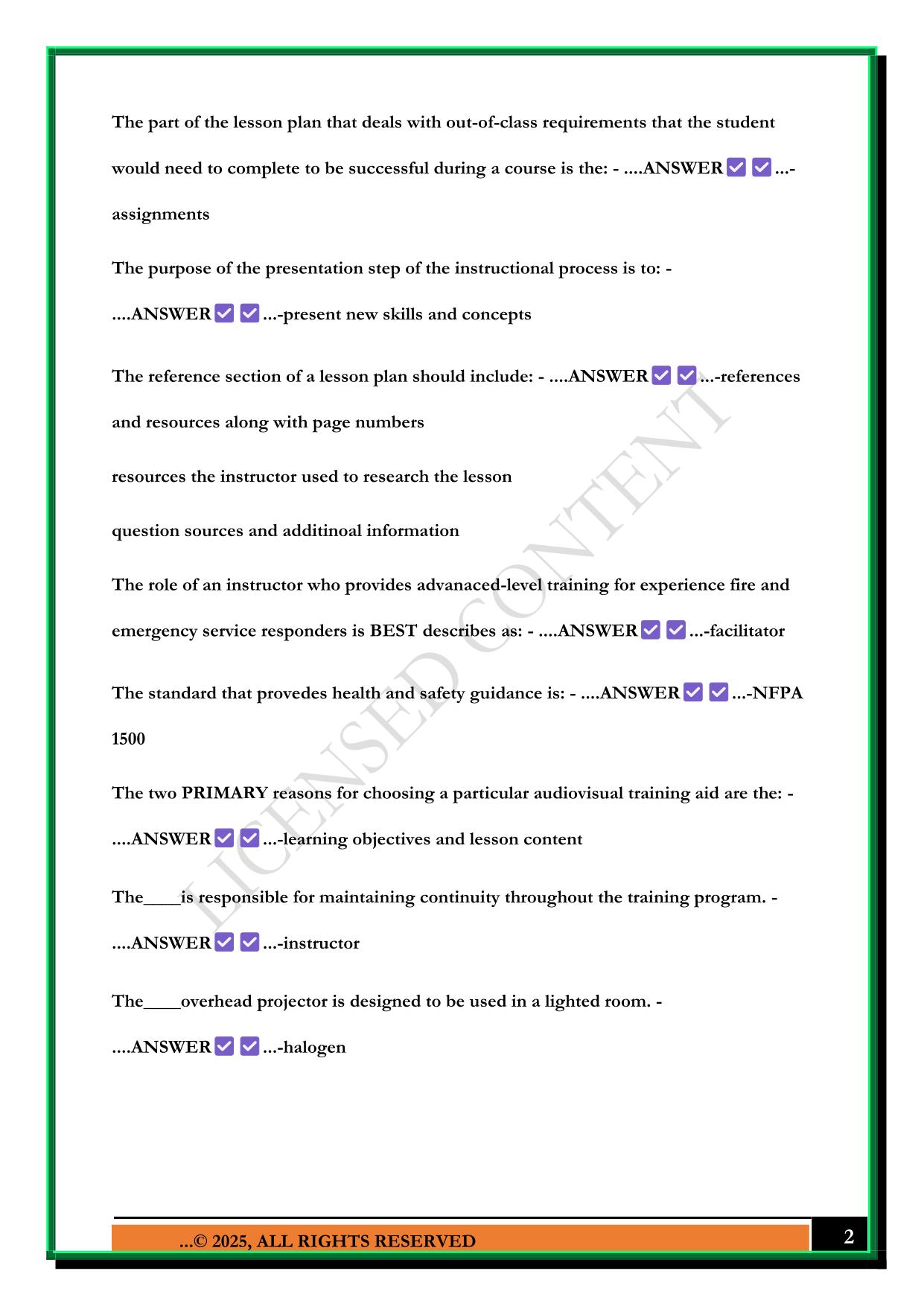 FIRE INSTRUCTOR LEVEL 1 TEST 4B 2025 QUESTIONS AND ANSWERS
