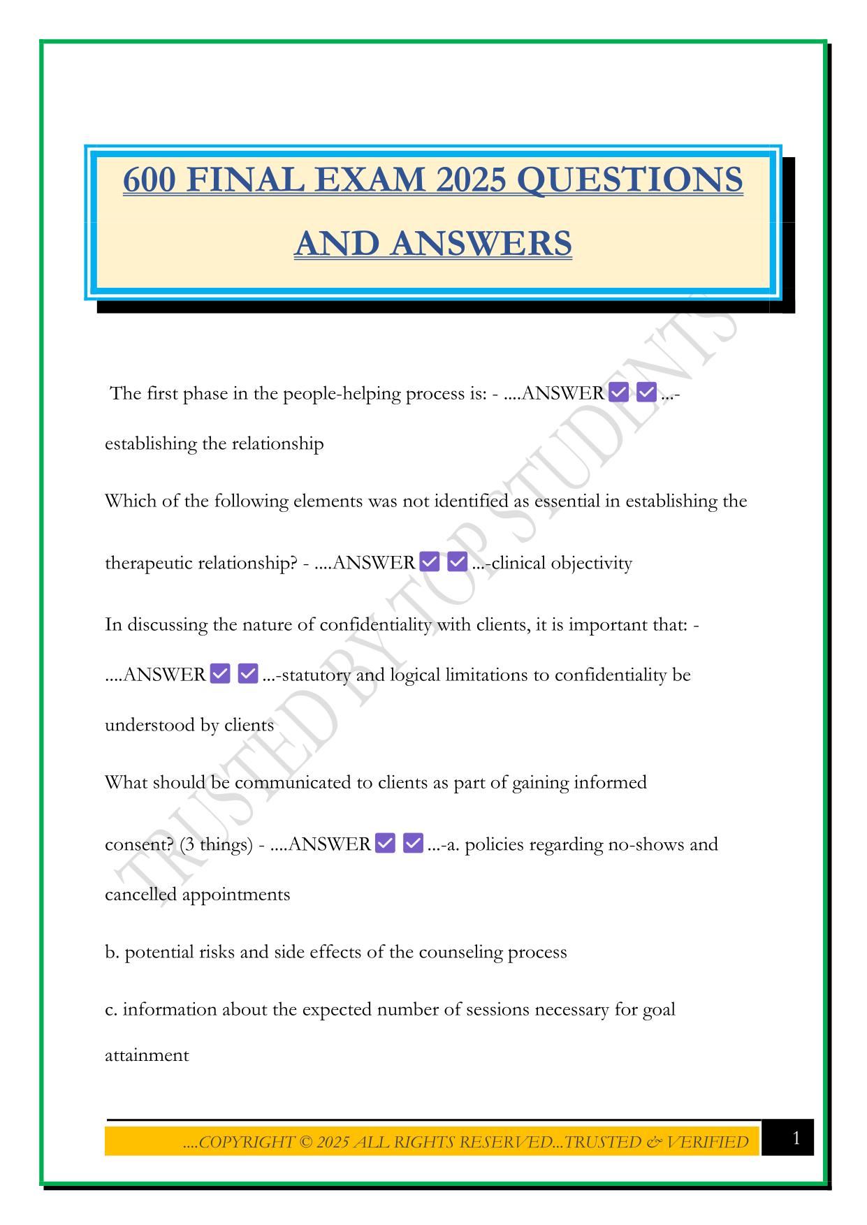 600 FINAL EXAM 2025 QUESTIONS AND ANSWERS