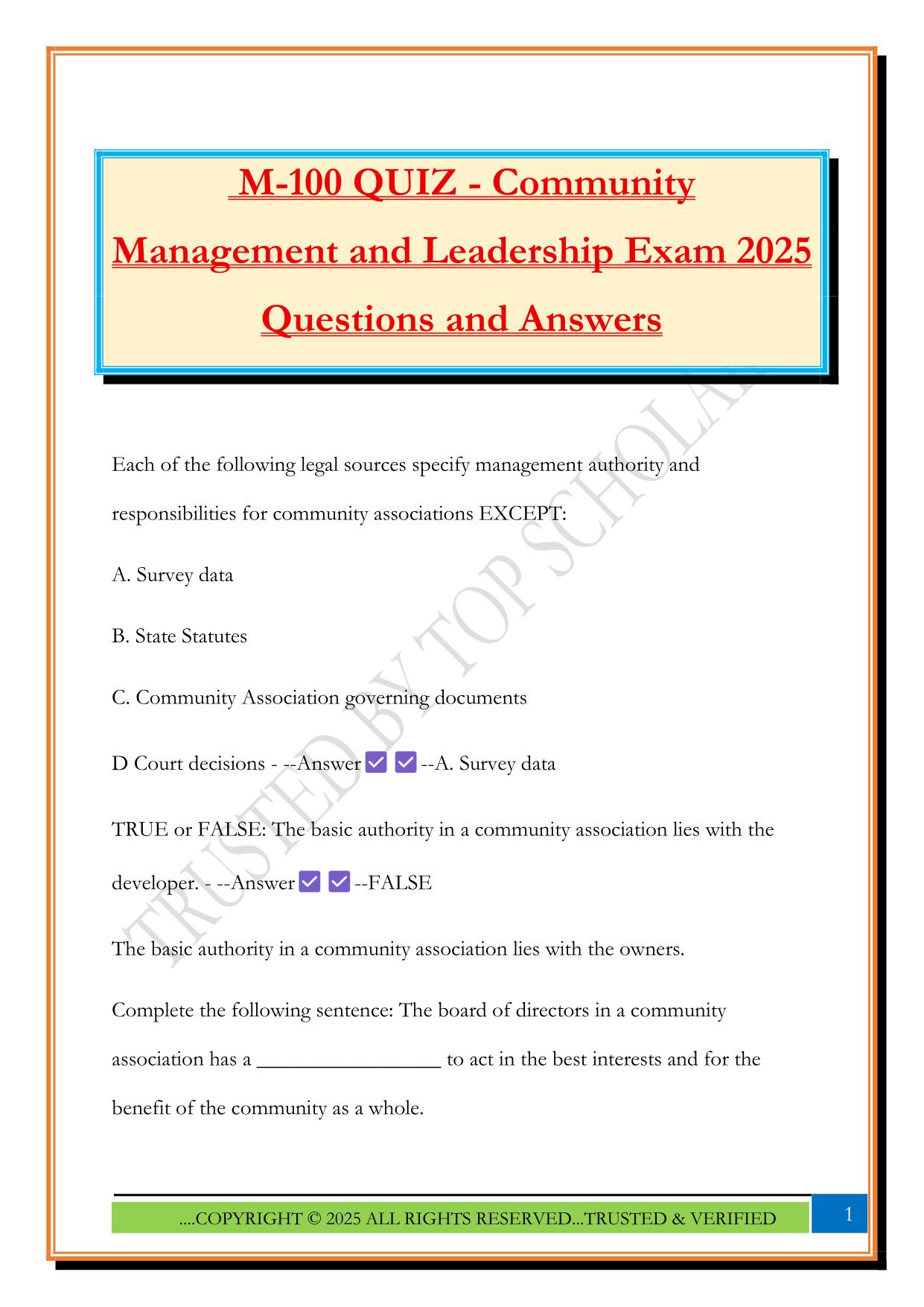 M-100 QUIZ - Community Management and Leadership Exam 2025 Questions and Answers