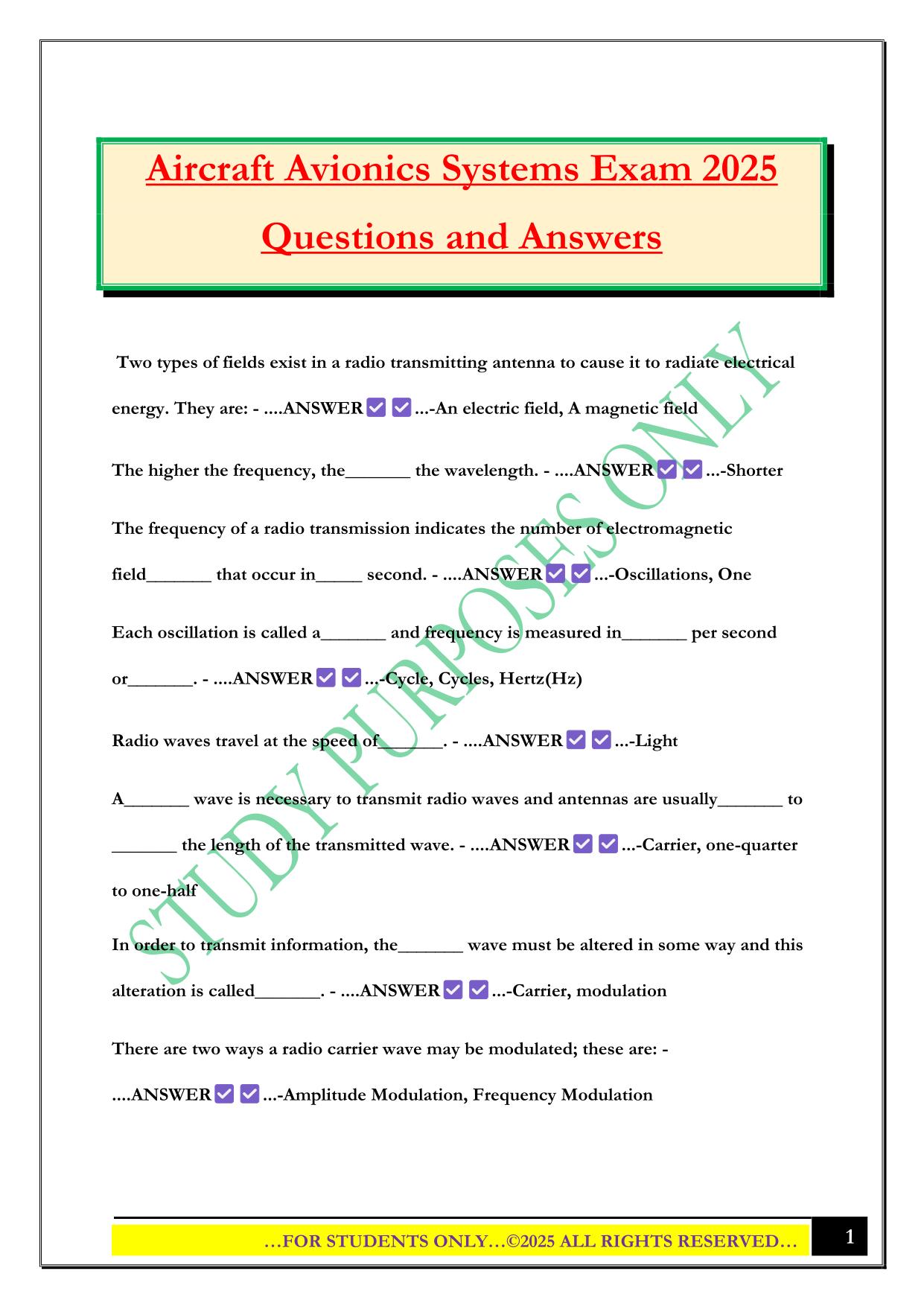 Aircraft Avionics Systems Exam 2025 Questions and Answers