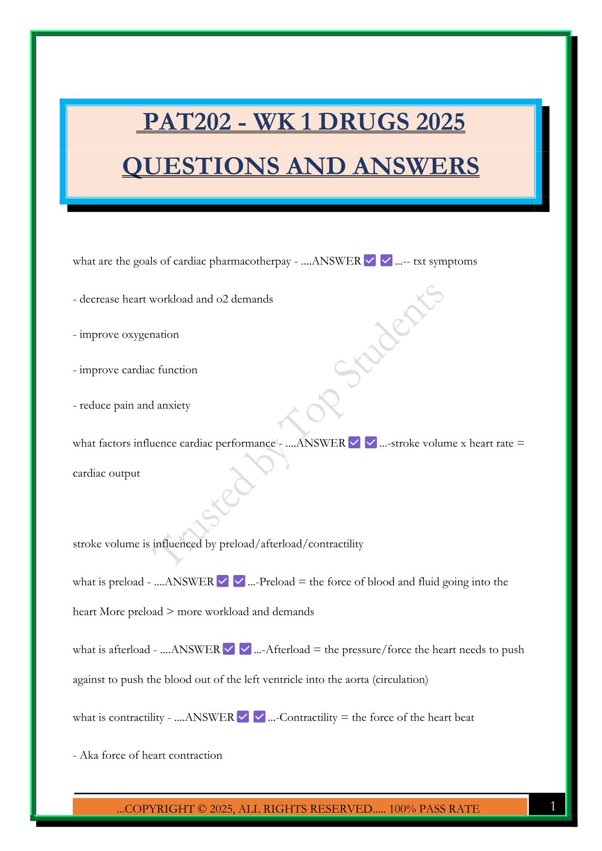 PAT202 - WK 1 DRUGS 2025 QUESTIONS AND ANSWERS