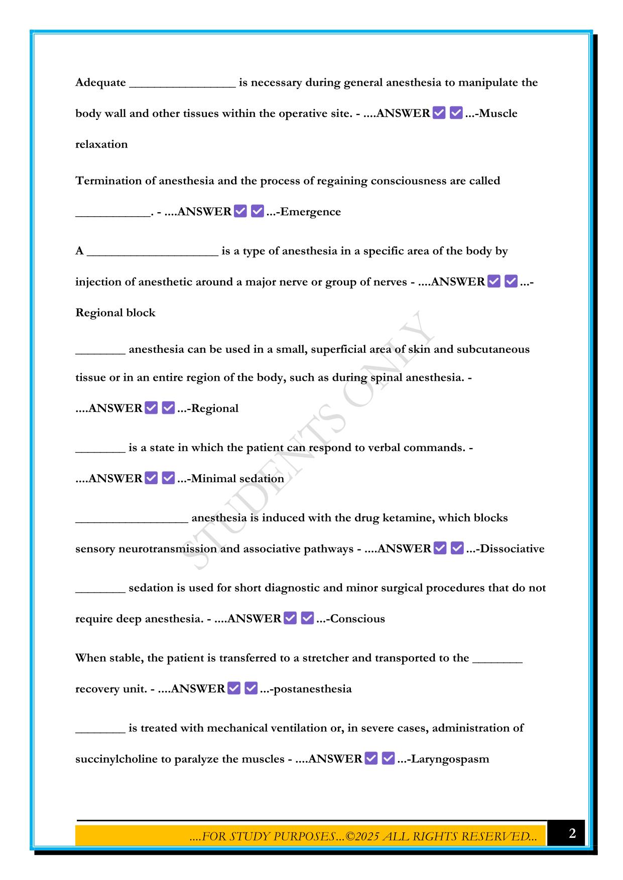 GOOD ANESTHESIA PRACTICE QUESTIONS 2025 WITH CORRECT ANSWERS