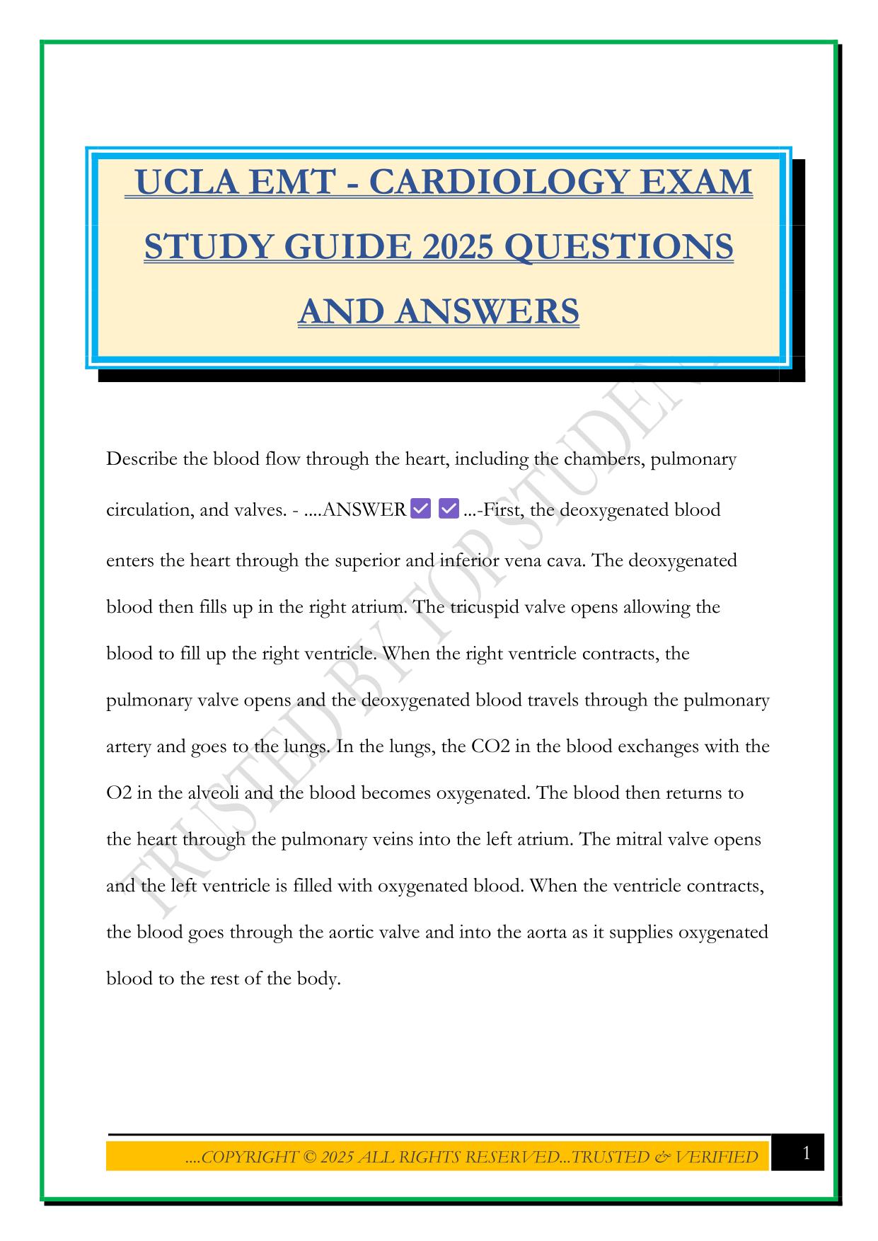 UCLA EMT - CARDIOLOGY EXAM STUDY GUIDE 2025 QUESTIONS AND ANSWERS