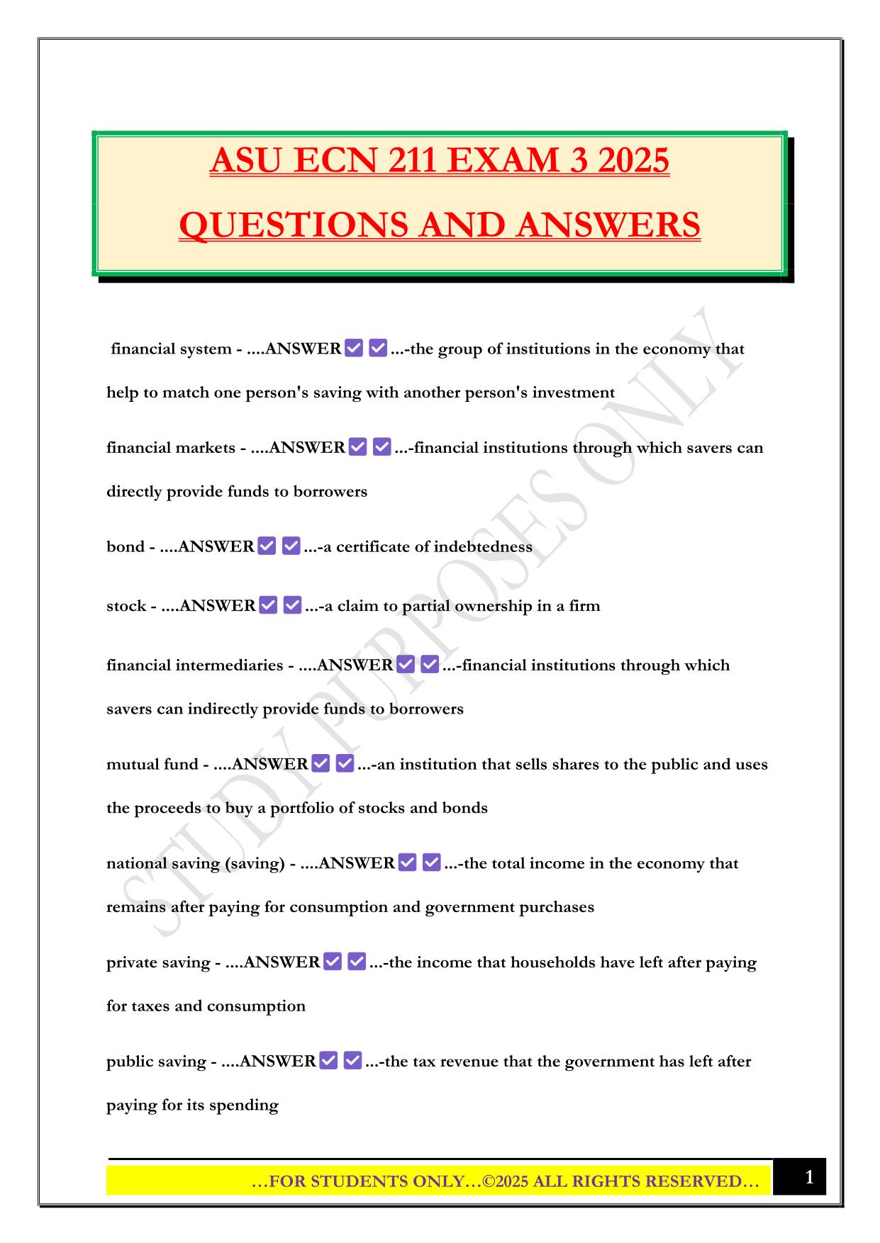 ASU ECN 211 EXAM 3 2025 QUESTIONS AND ANSWERS