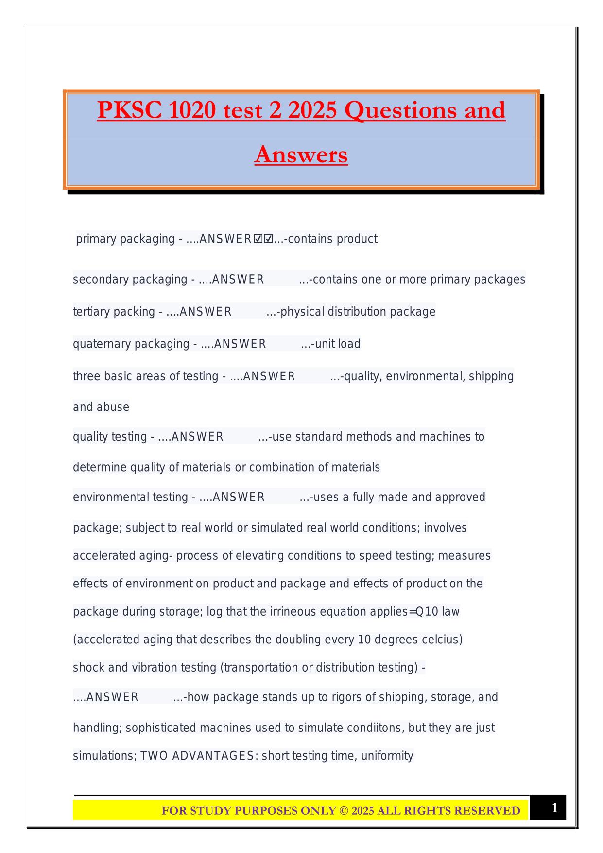 PKSC 1020 test 2 2025 Questions and Answers