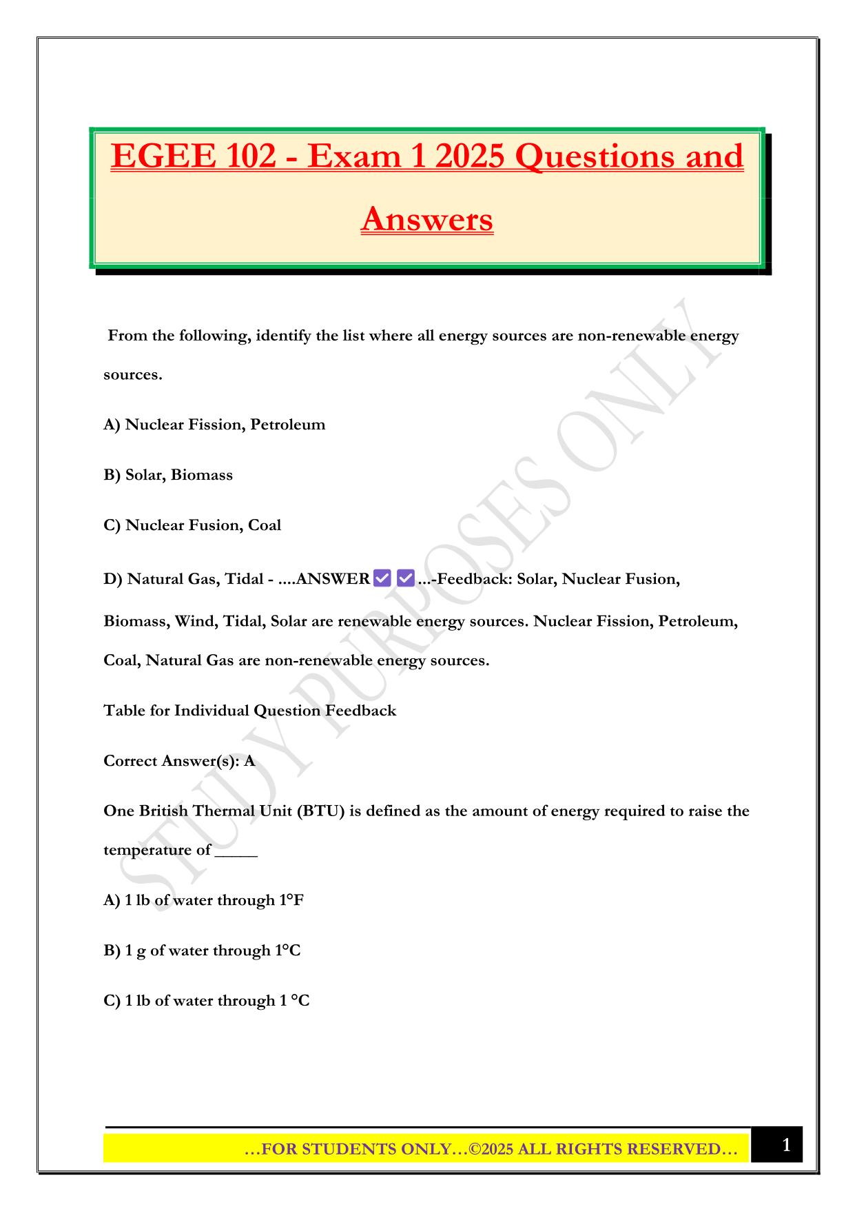 EGEE 102 - Exam 1 2025 Questions and Answers