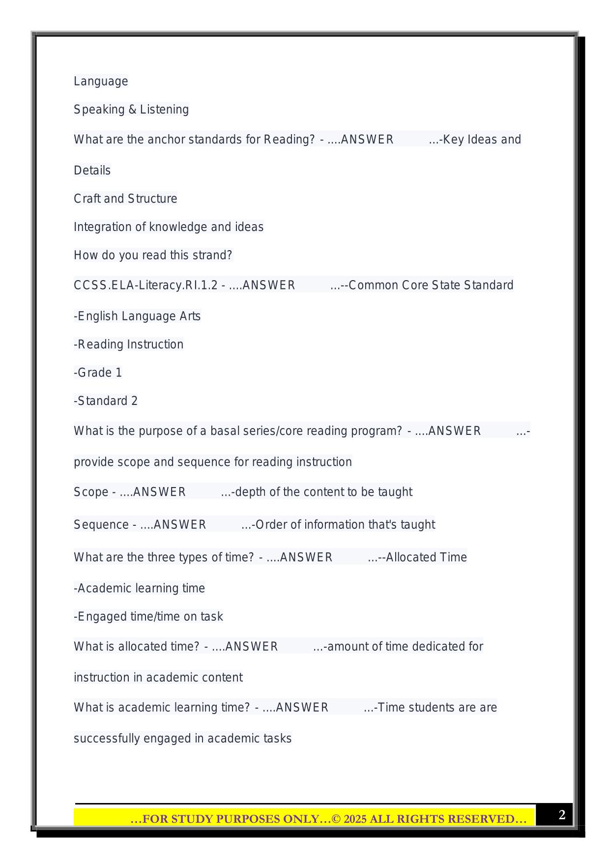 ELED 3100 Final Exam 2025 Questions and Answers
