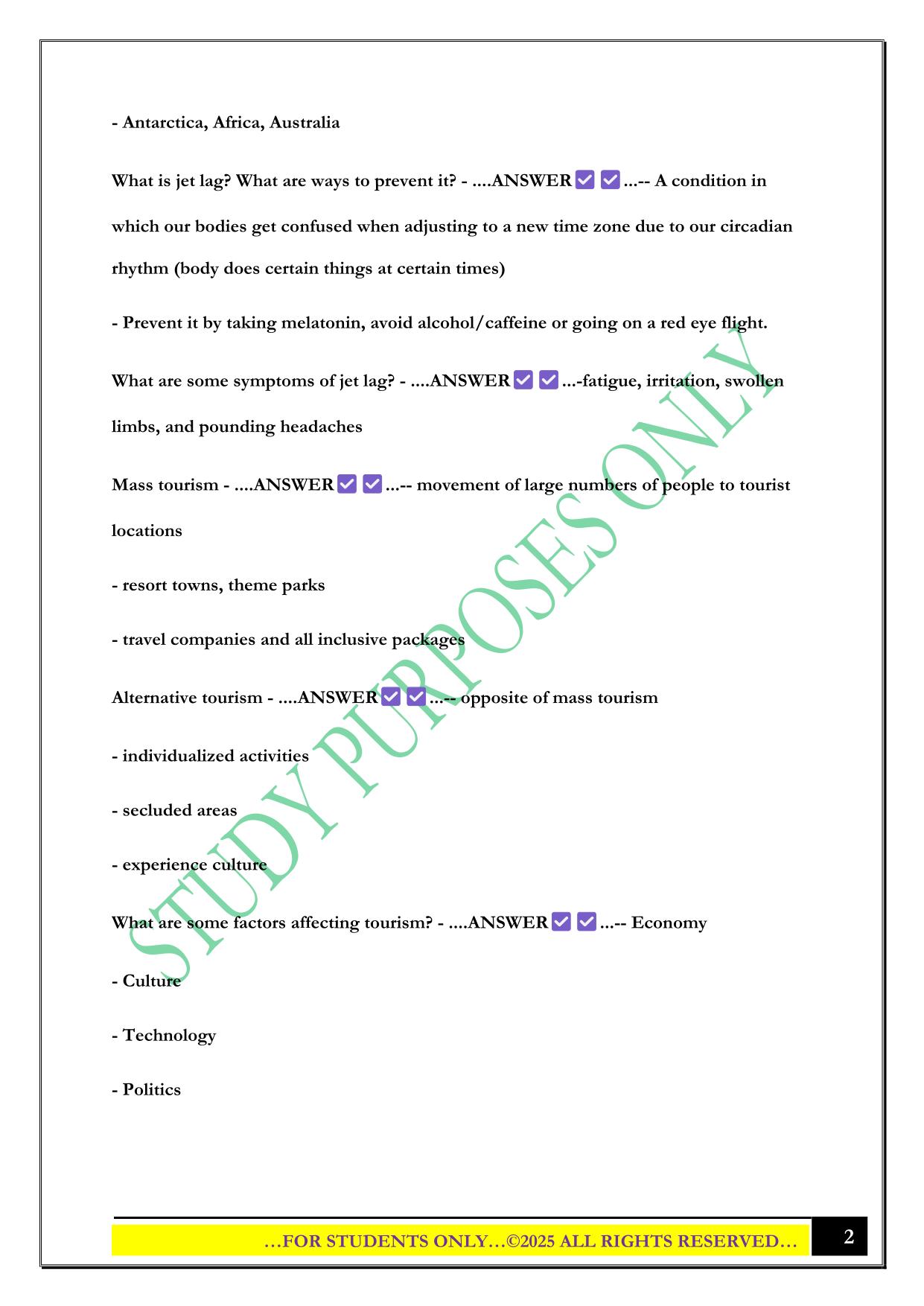Grade 11 Travel and Tourism Exam Review 2025 Questions and Answers