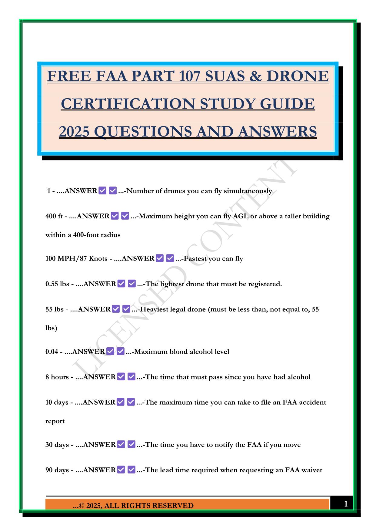 FREE FAA PART 107 SUAS & DRONE CERTIFICATION STUDY GUIDE 2025 QUESTIONS AND ANSWERS