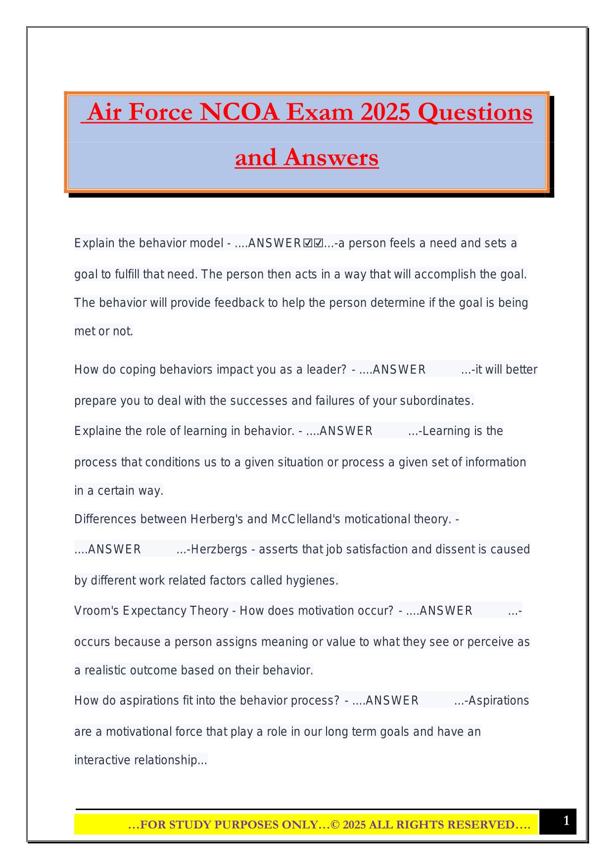 Air Force NCOA Exam 2025 Questions and Answers