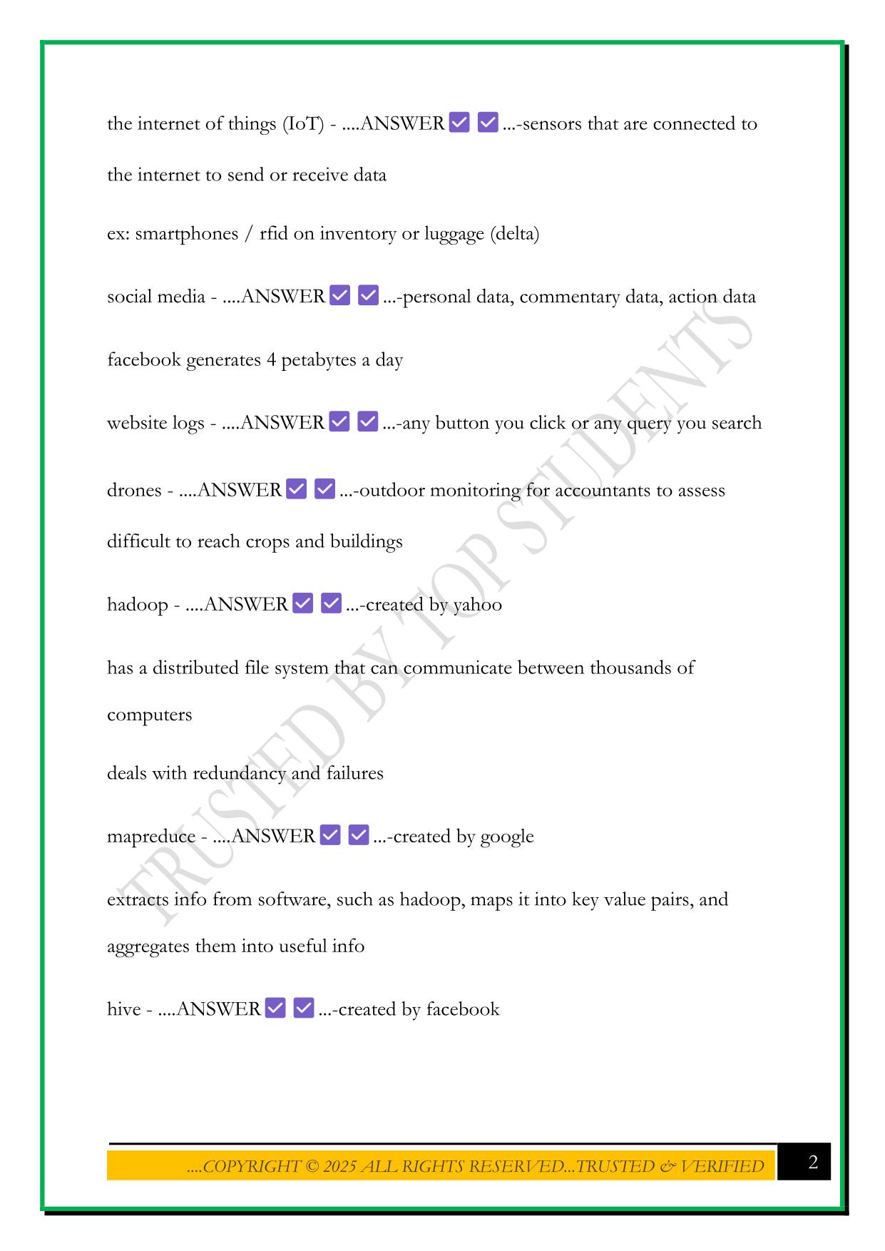 INTRO TO BIG DATA EXAM 2025 QUESTIONS AND ANSWERS