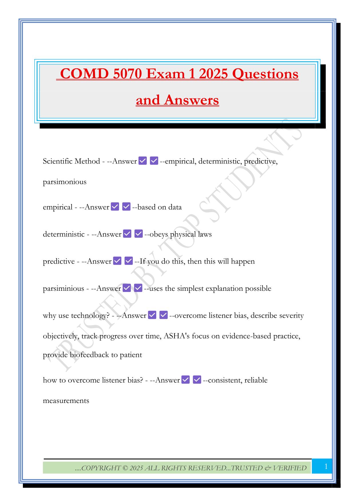 COMD 5070 Exam 1 2025 Questions and Answers